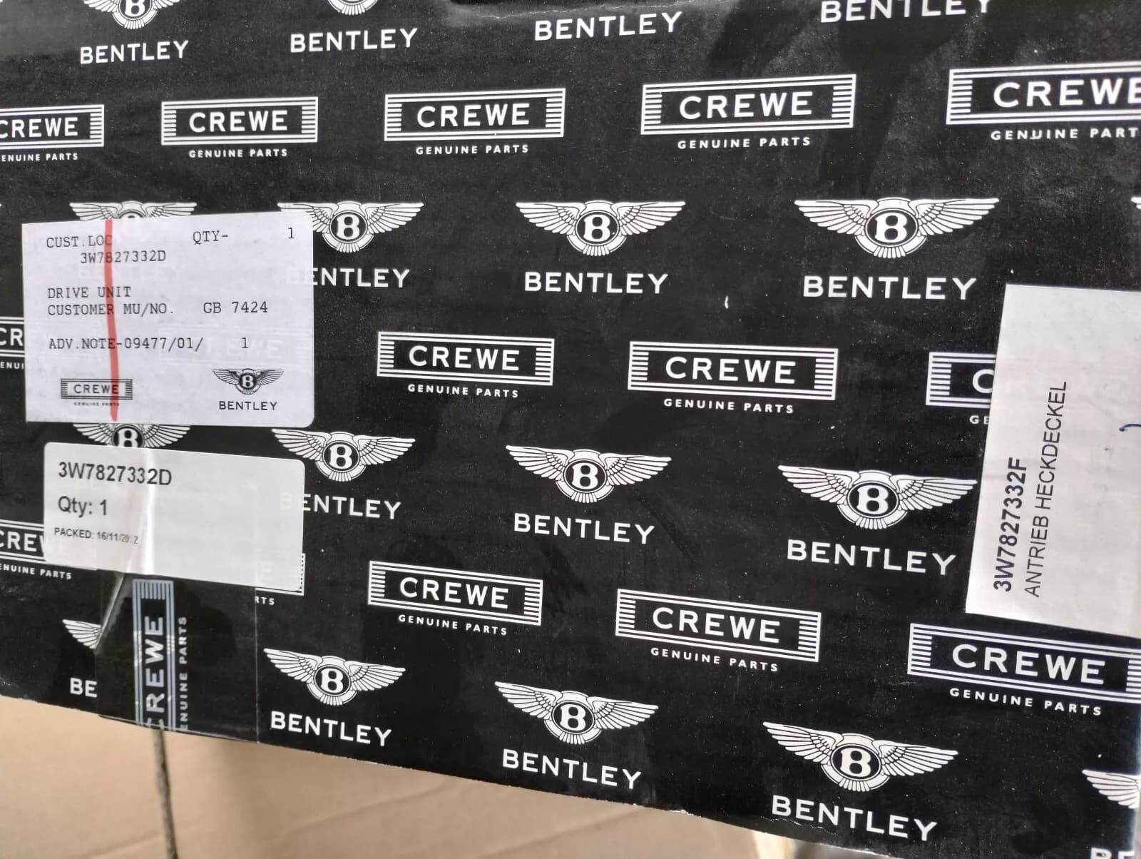 Bentley genuine BOOT LID DRIVE UNIT No:3W7827332F