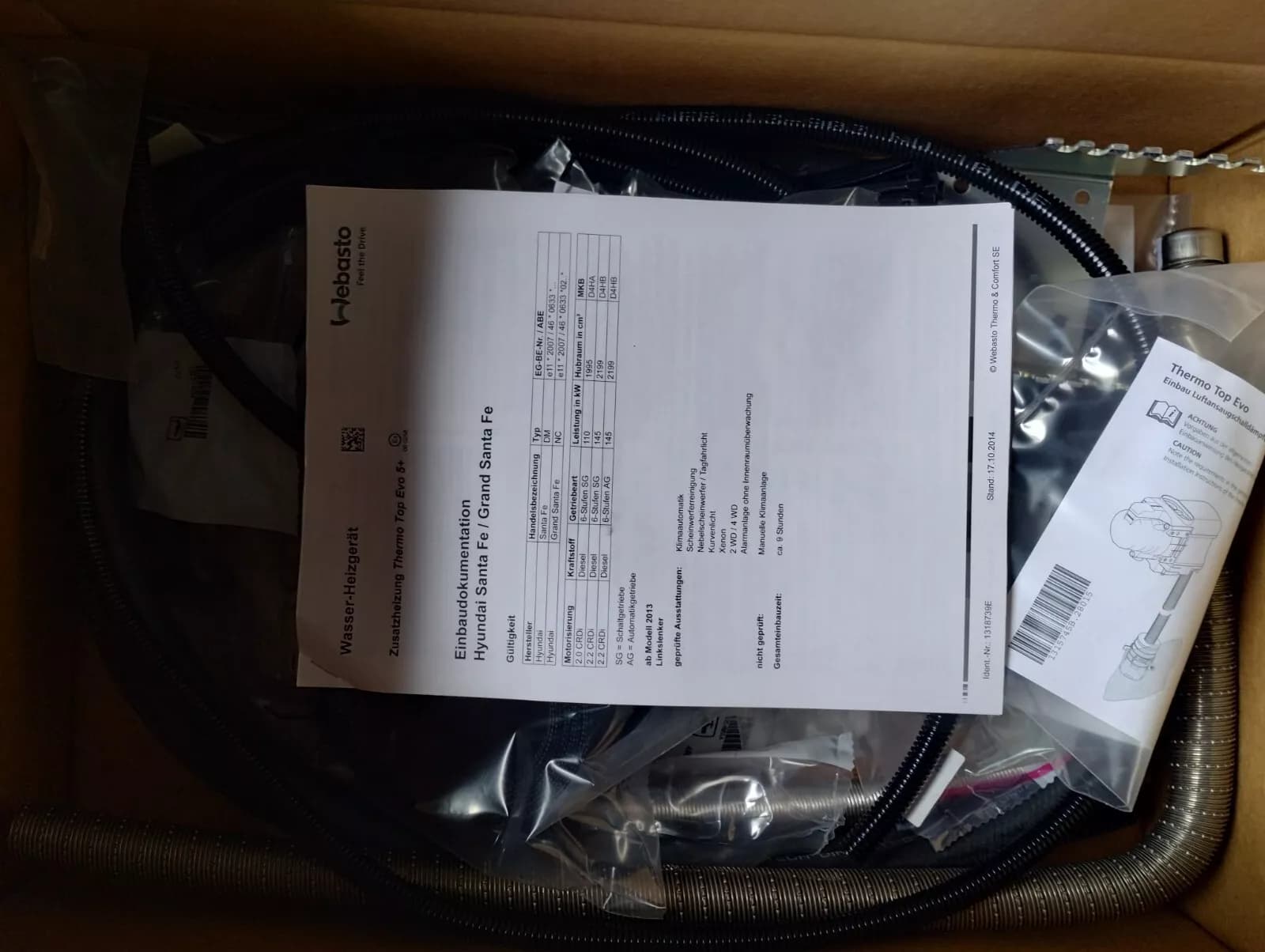 Genuine Hyundai additional heating Webasto No: 9999Z-002217