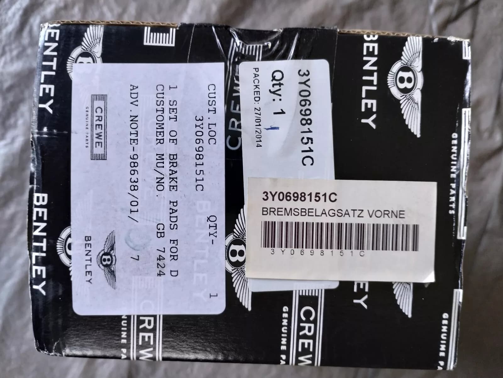 Bentley genuine ( Mulsanne 2011 on ) FRONT BRAKE PADS No:3Y0698151C