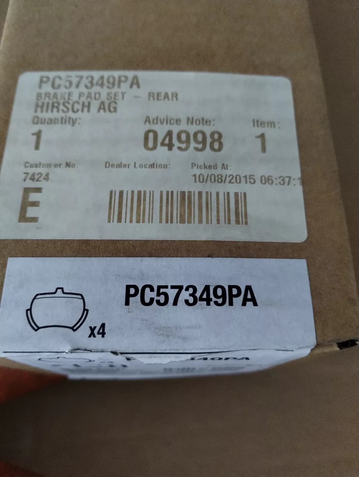 ORIGINAL BENTLEY REAR BRAKE PADS 1PCS No: PC57349PA