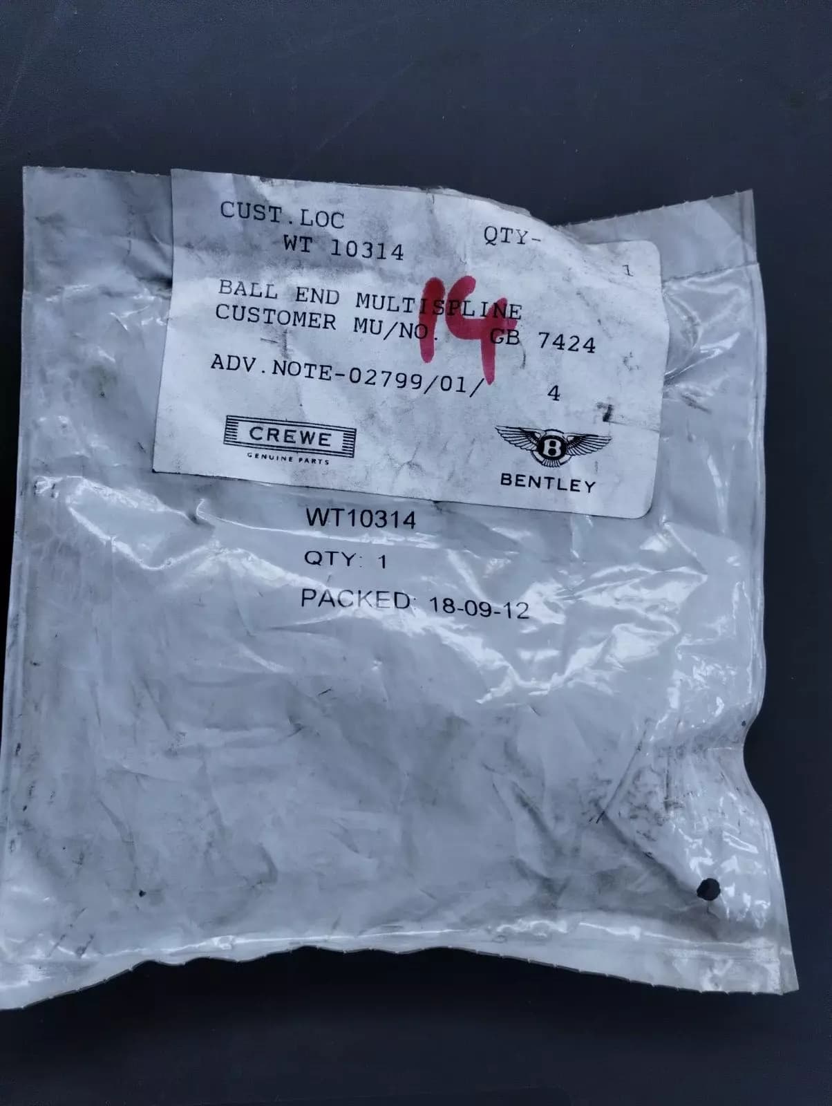 NEW BENTLEY genuine BALL END MULTISPLINE No: WT10314