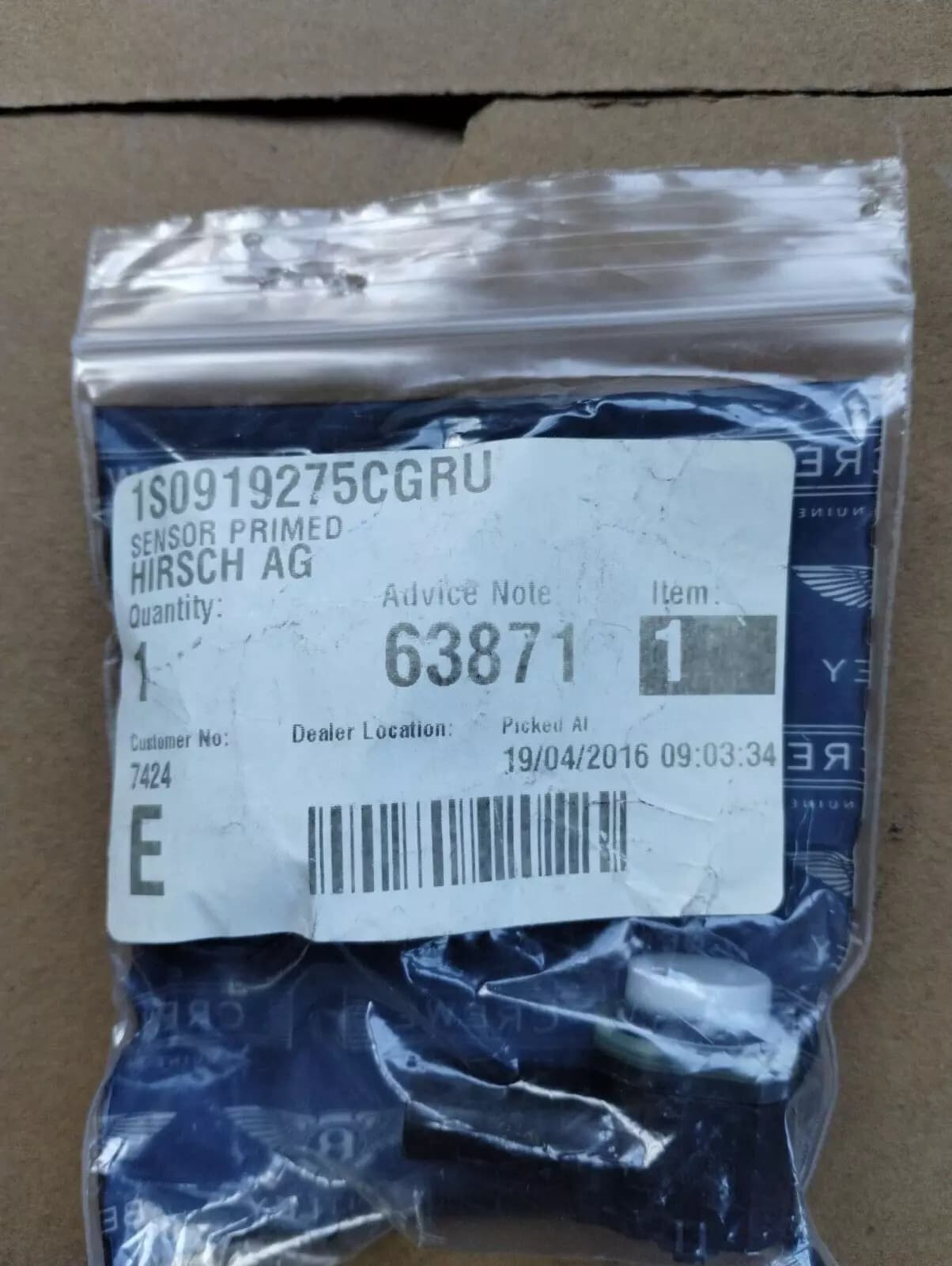 ORIGINAL BENTLEY SENSOR PRIMED 1 PCS No: 1S0919275C GRU