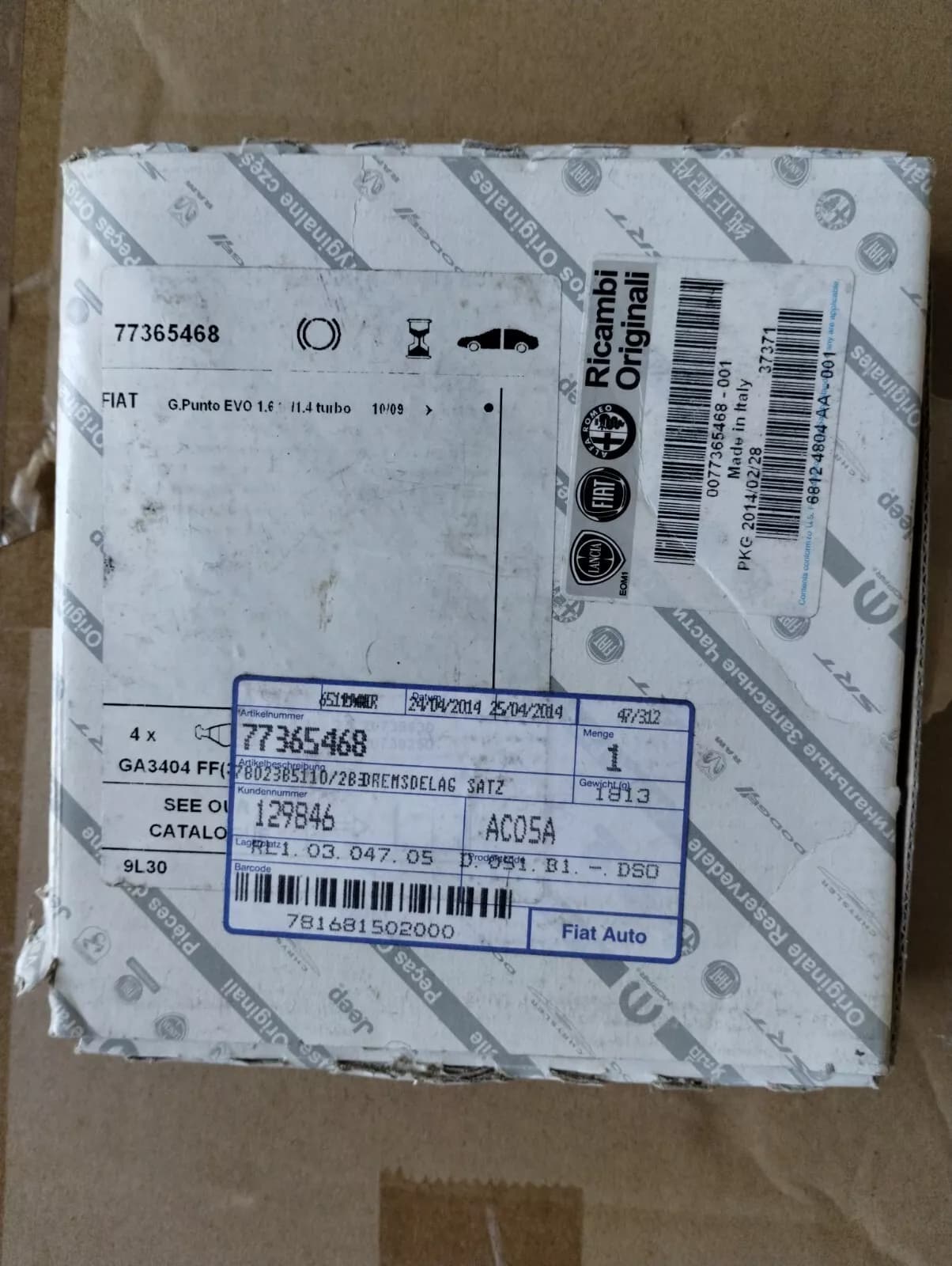 Genuine Fiat PAD SET No: 77365468