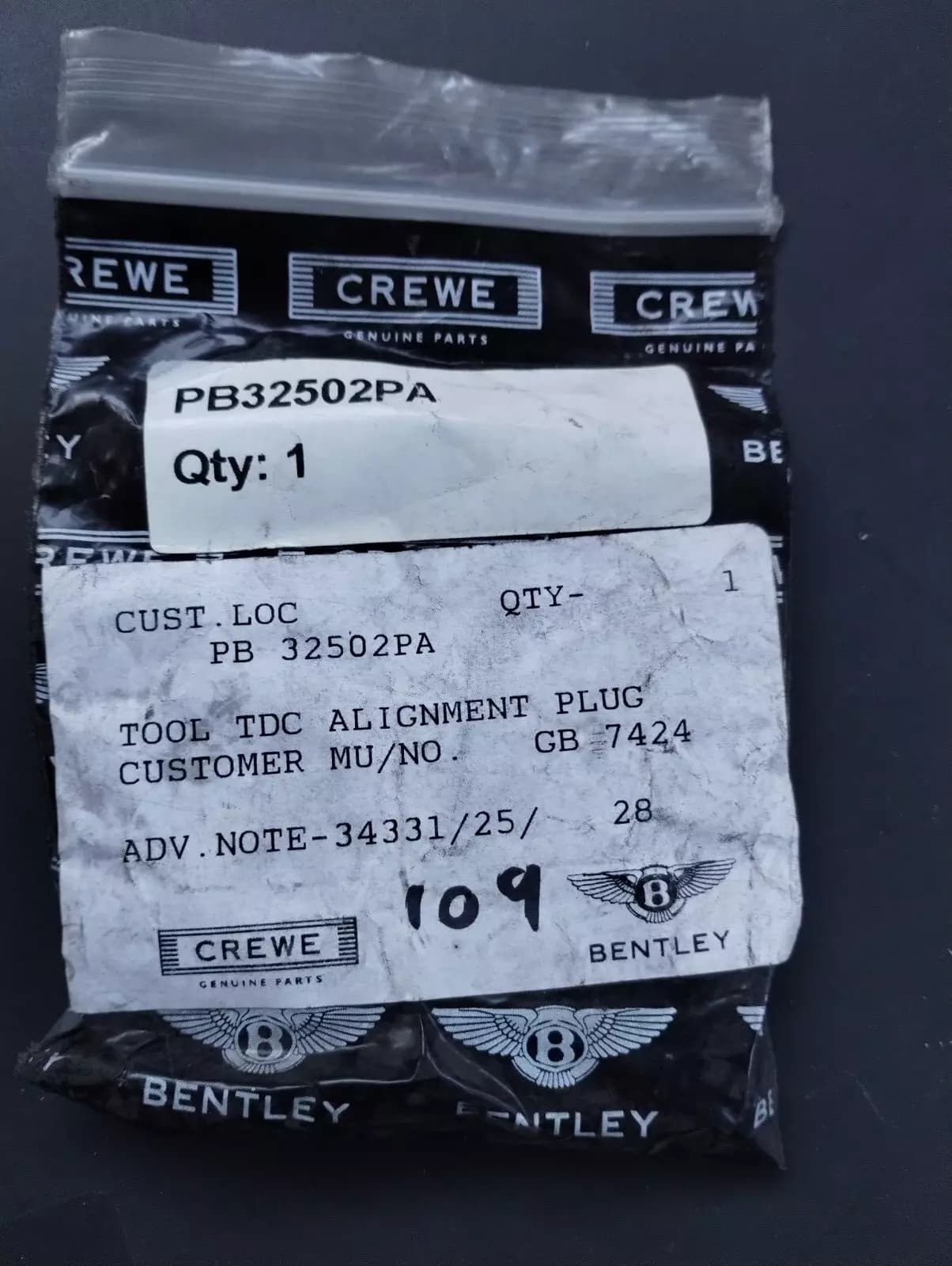 NEW BENTLEY genuine TOOL TDC ALIGNMENT PLUG No: PB32502PA