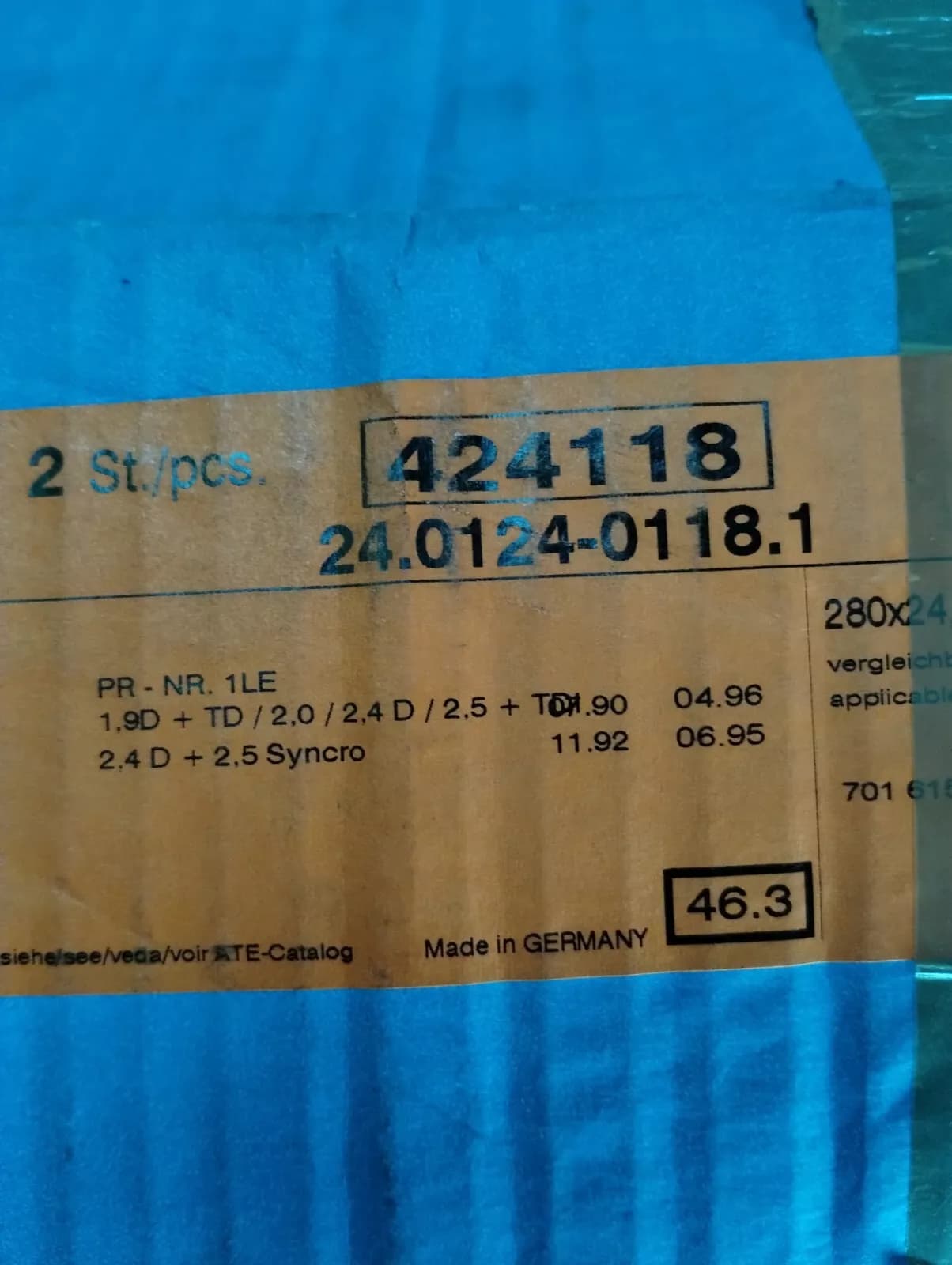 NEW ATE disc Brake rotor 2 Pcs No: 424118