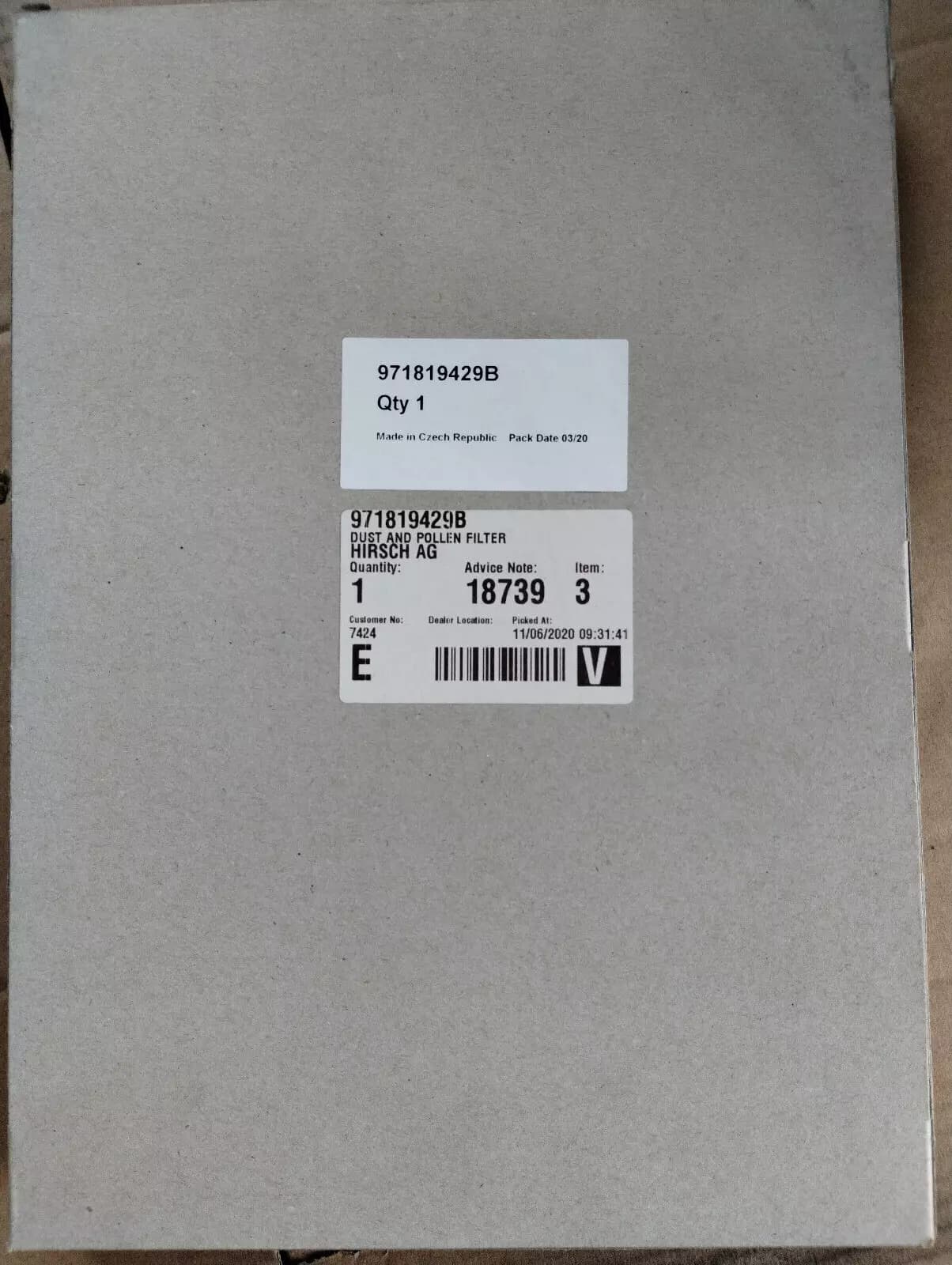 Bentley genuine POLLEN FILTER No:971819429B