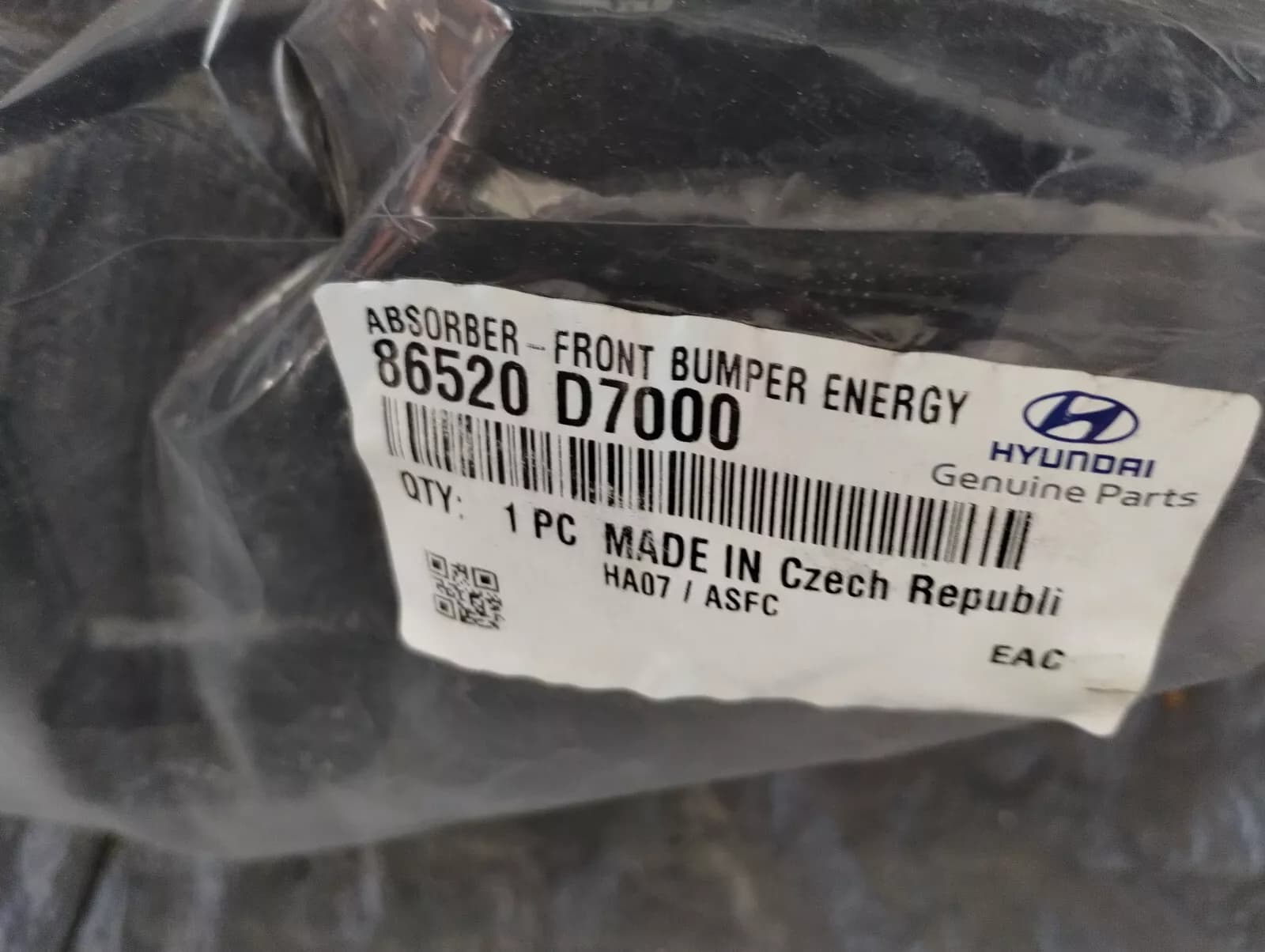 Genuine Hyundai ABSORBER-FRONT BUMPER ENERGY No : 86520D7000