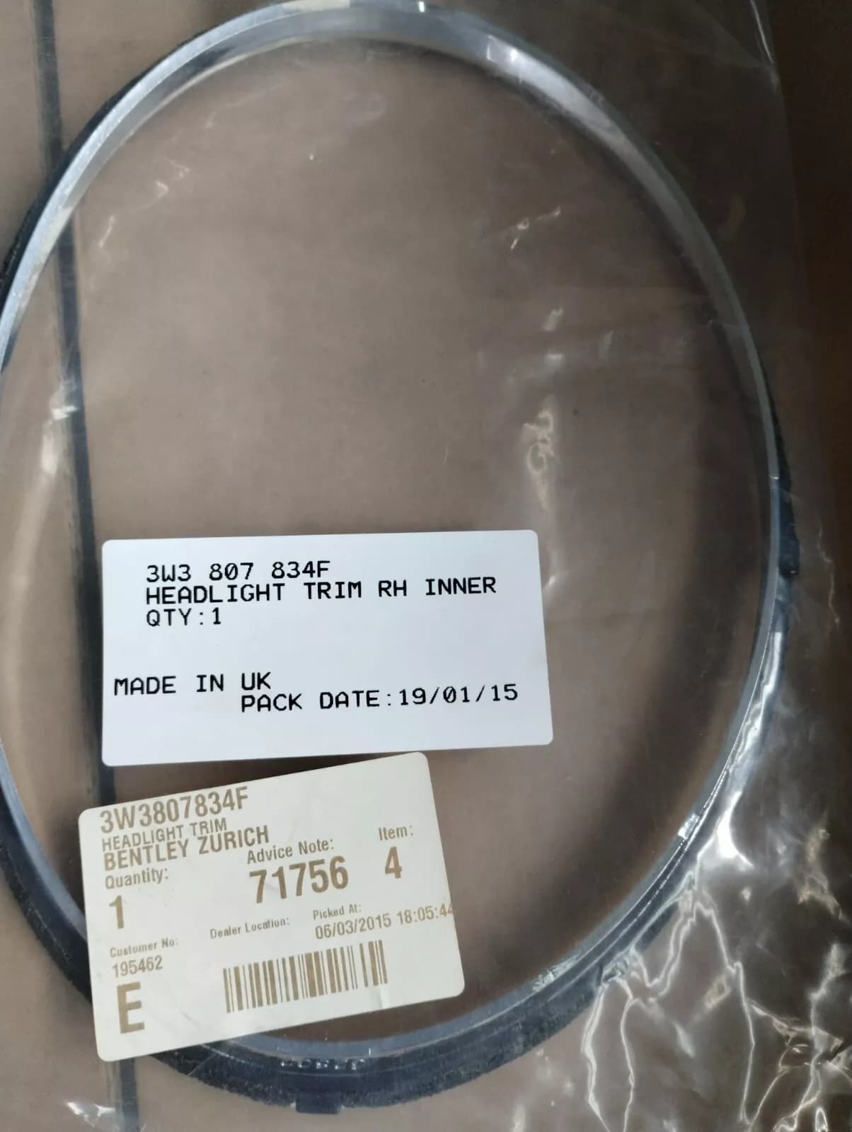 Bentley genuine HEADLIGHT TRIM No: 3W3807834F