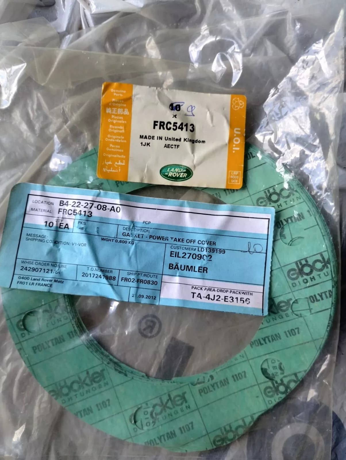 Jaguar, Land Rover, genuine seal 9 Pcs No: FRC5413