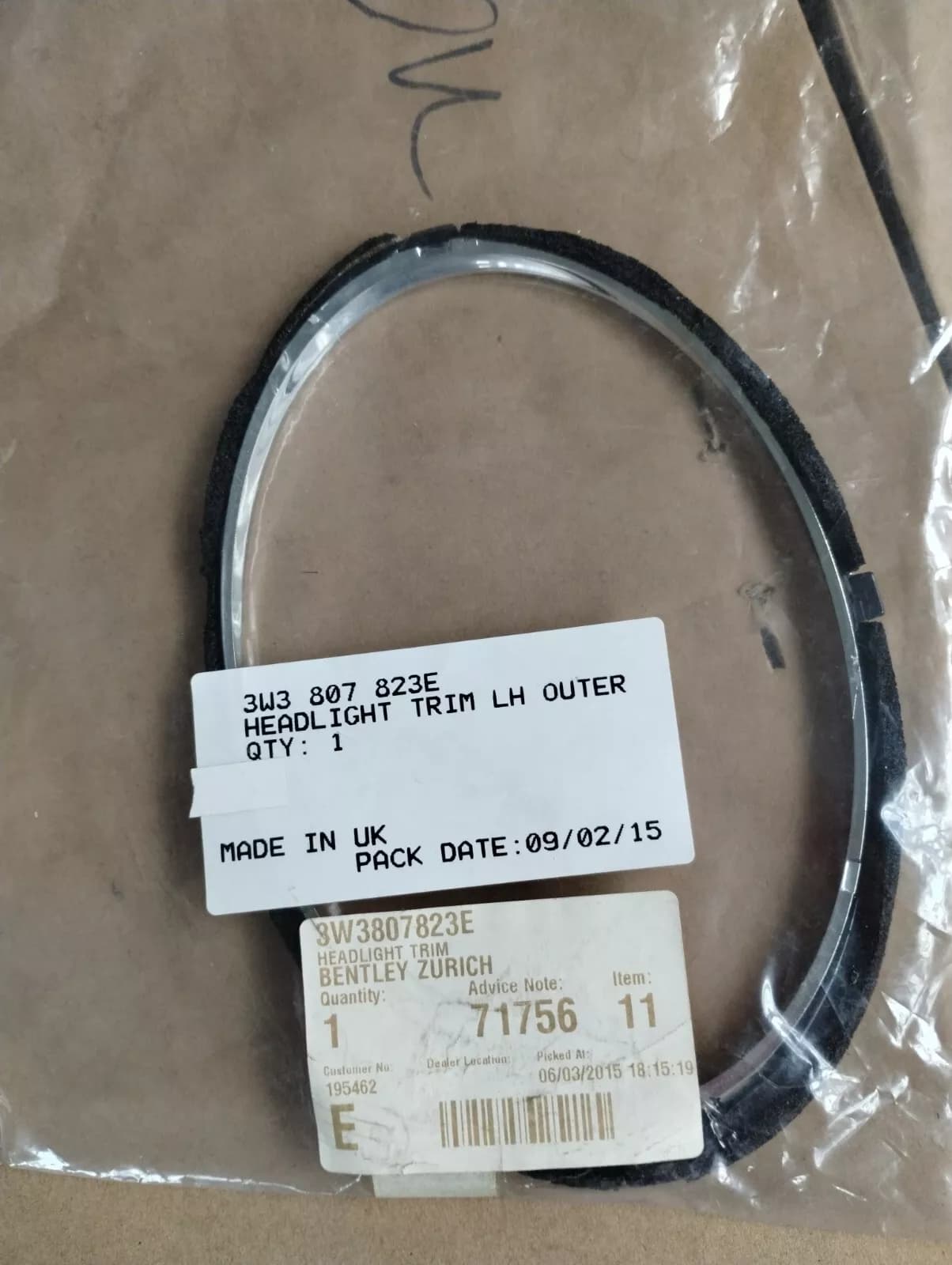 Bentley genuine HEADLIGHT TRIM No: 3W3807823E