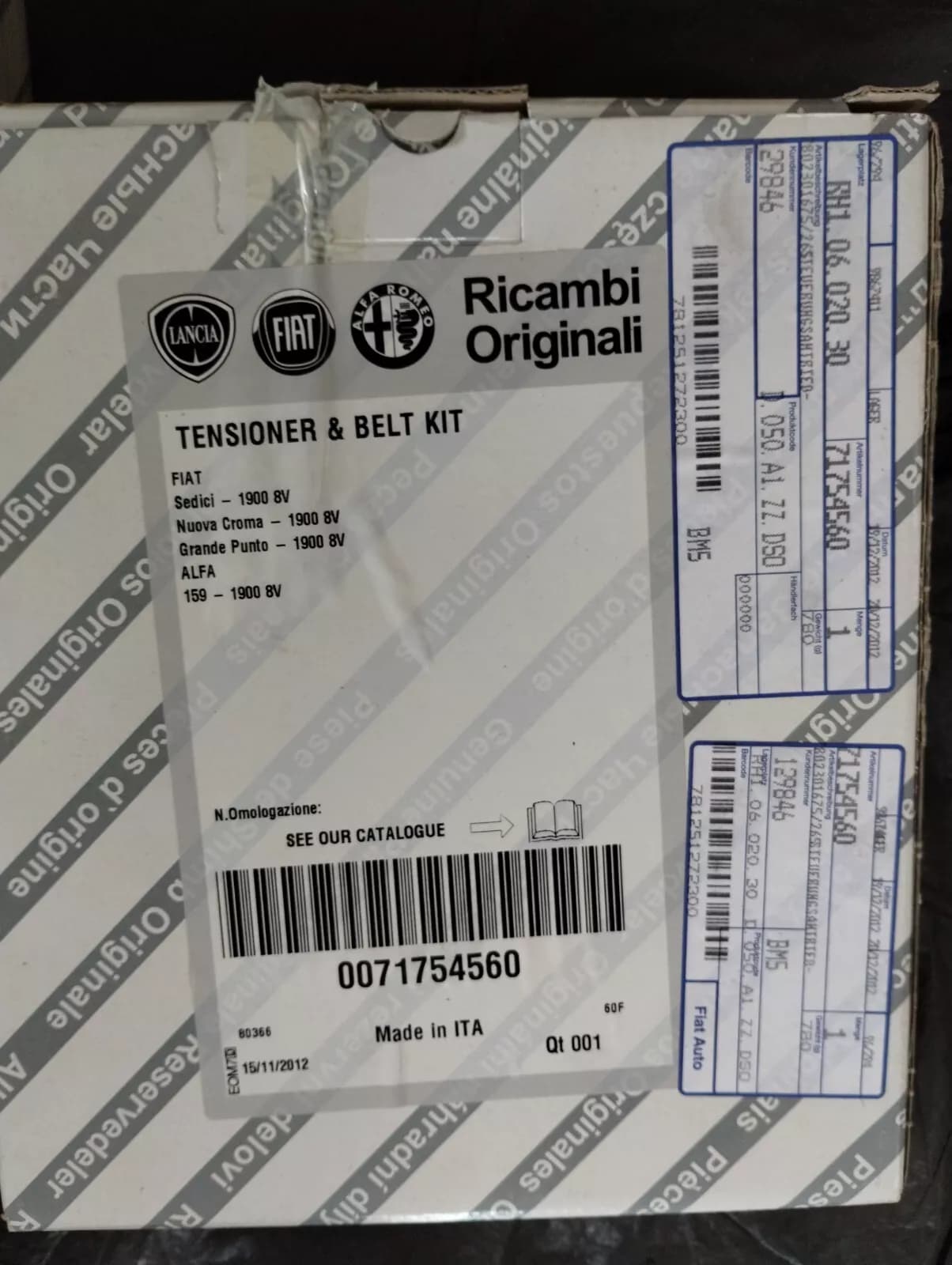 Genuine Fiat timing belt kit No: 71754560