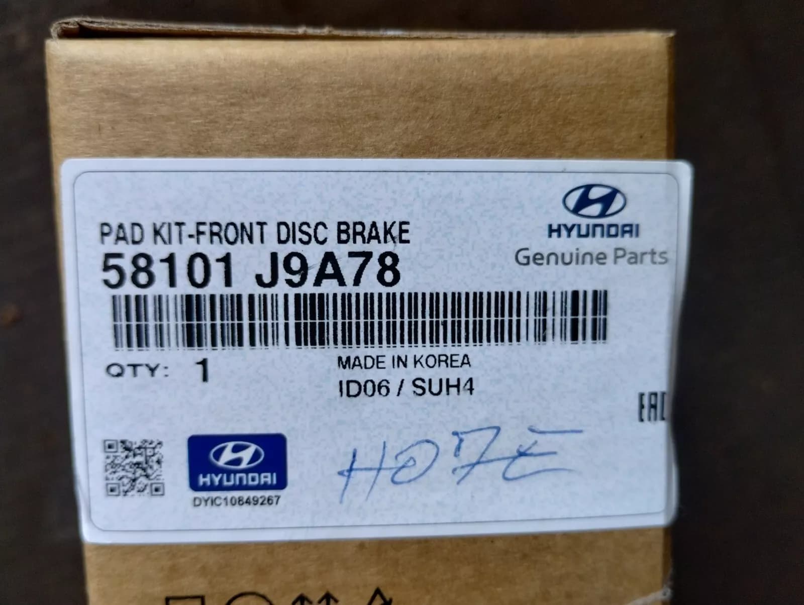 HYUNDAI Genuine PAD KIT-FRONT DISC BRAKE No : 58101J9A78