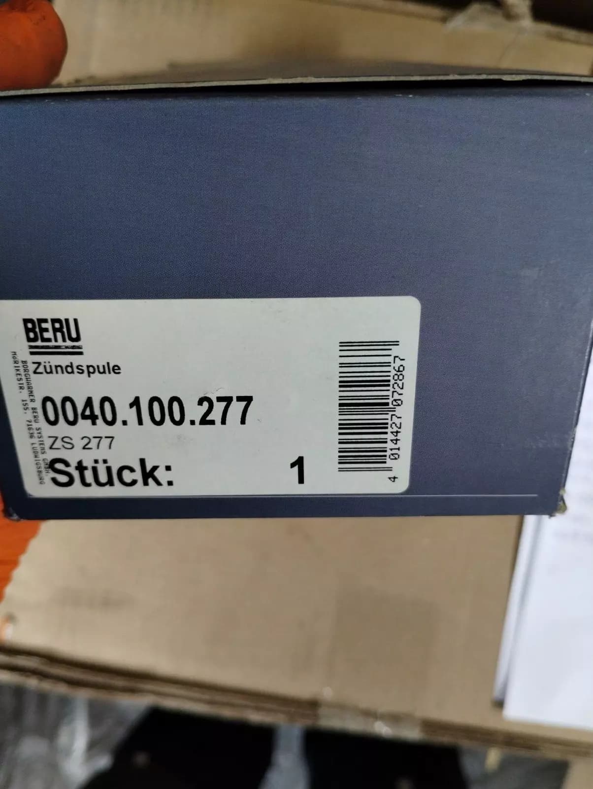 Genuine Beru, Ignition coil ZS 277 no: 00 40100277