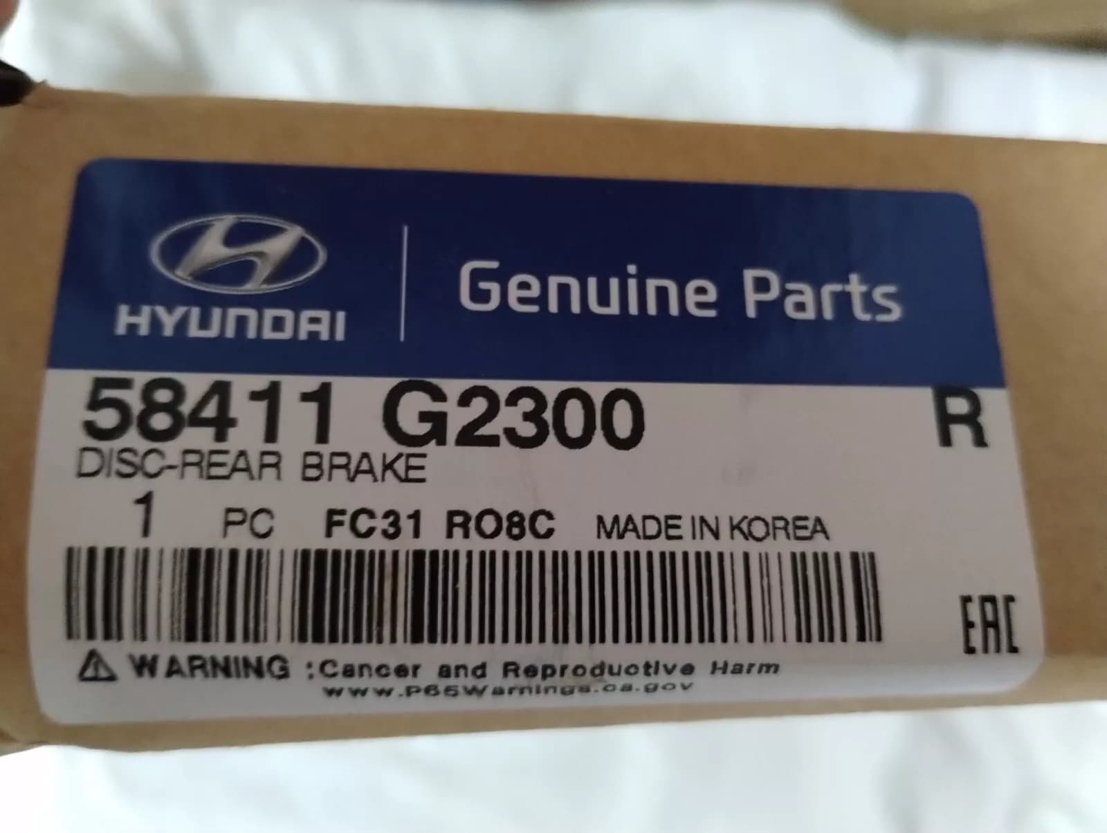 HYUNDAI Original DISCASSY-RRBRAKE 1pcs No: 58411G2300