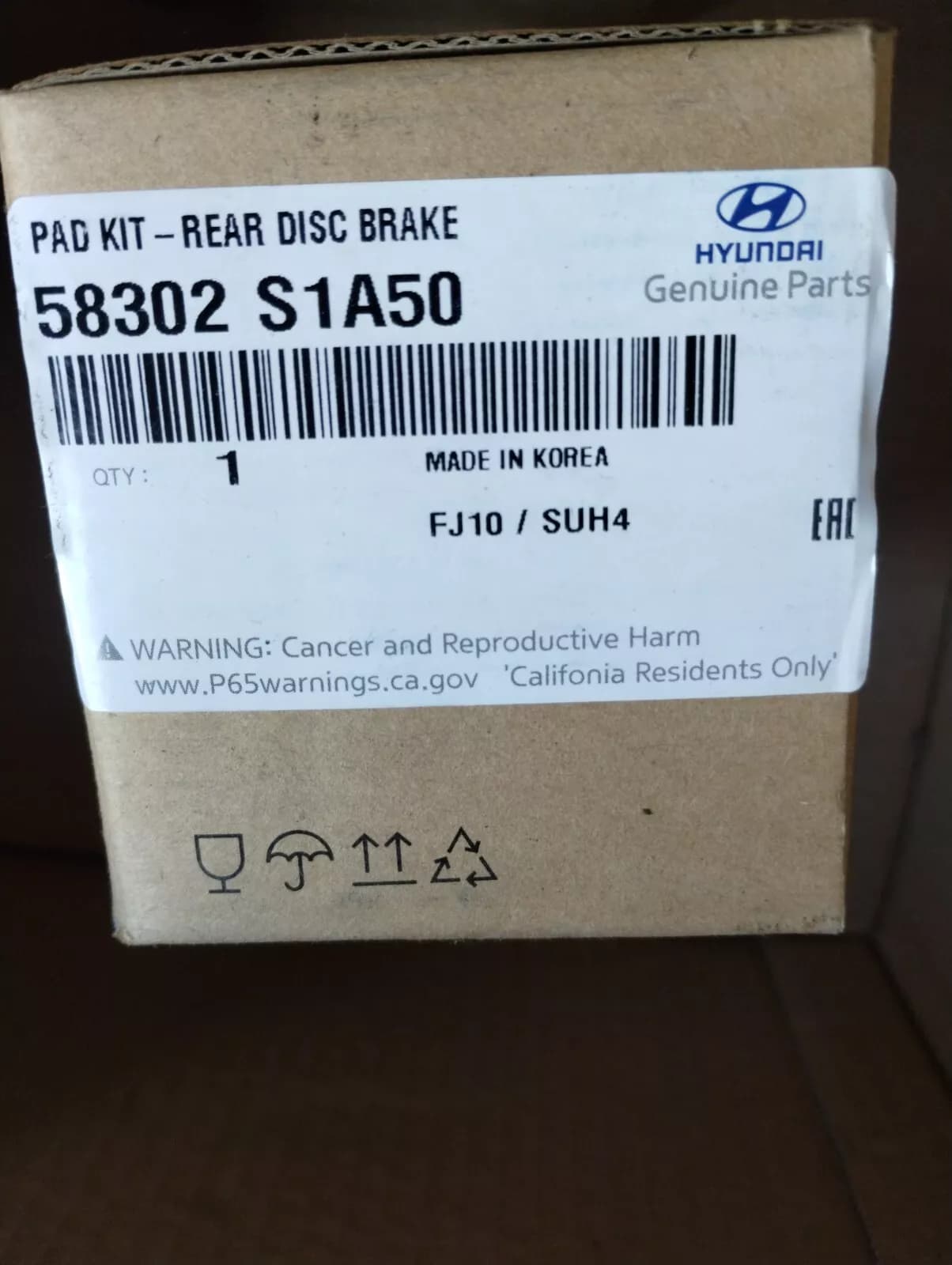 HYUNDAI Genuine PAD KIT-REAR DISC BRAKE No : 58302S1A50
