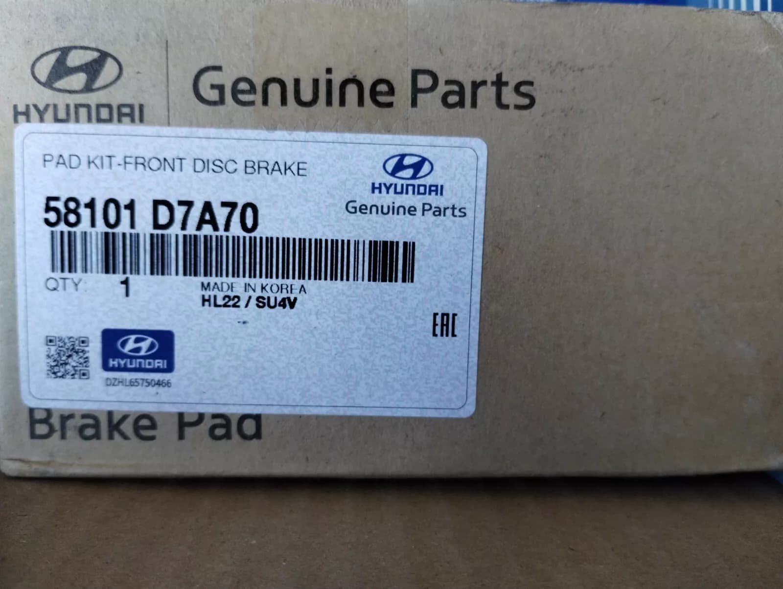 HYUNDAI Original PAD KIT-FR DISC BRAKE No : 58101D7A70
