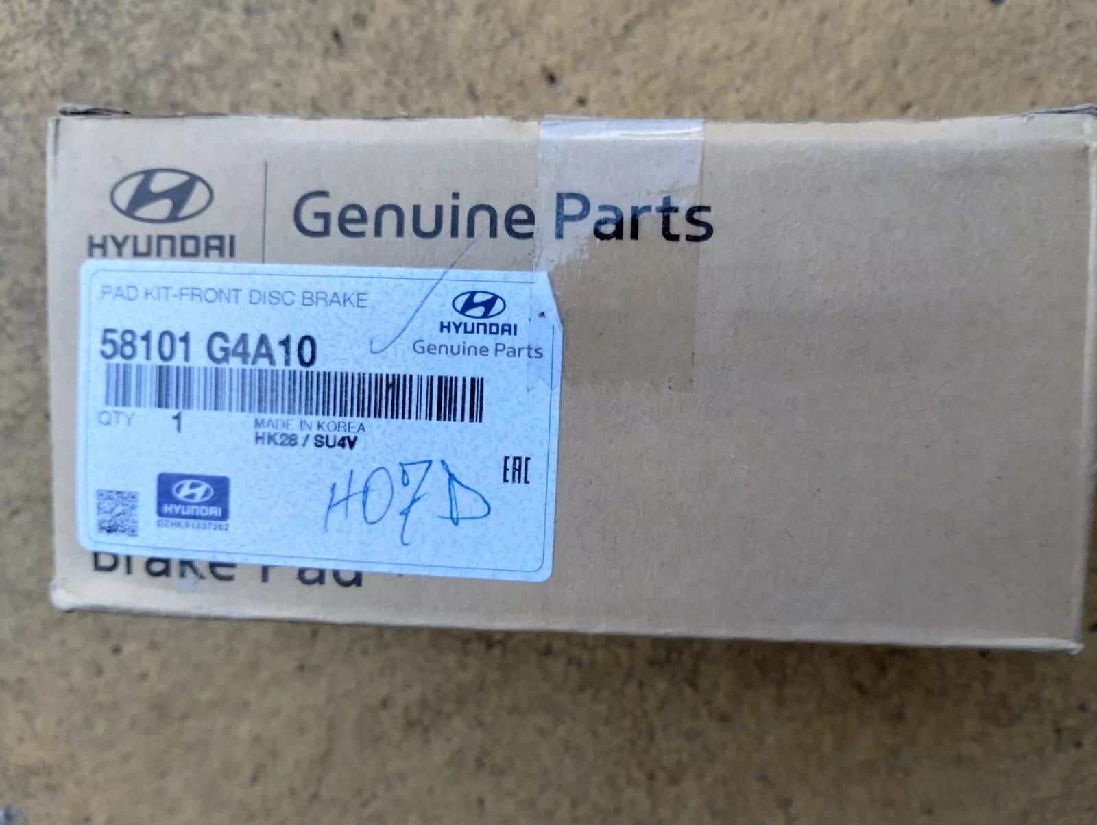 HYUNDAI Genuine PAD KIT-FRONT DISC BRAKE No : 58101G4A10