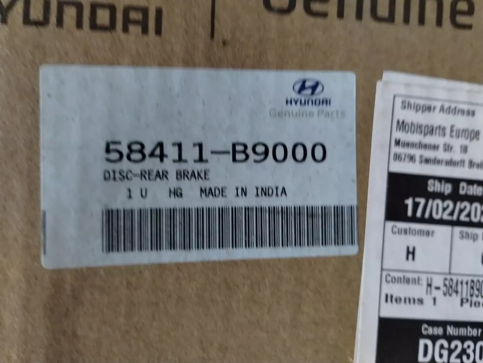HYUNDAI Genuine DISC-REAR BRAKE 1pcs No: 58411B9000