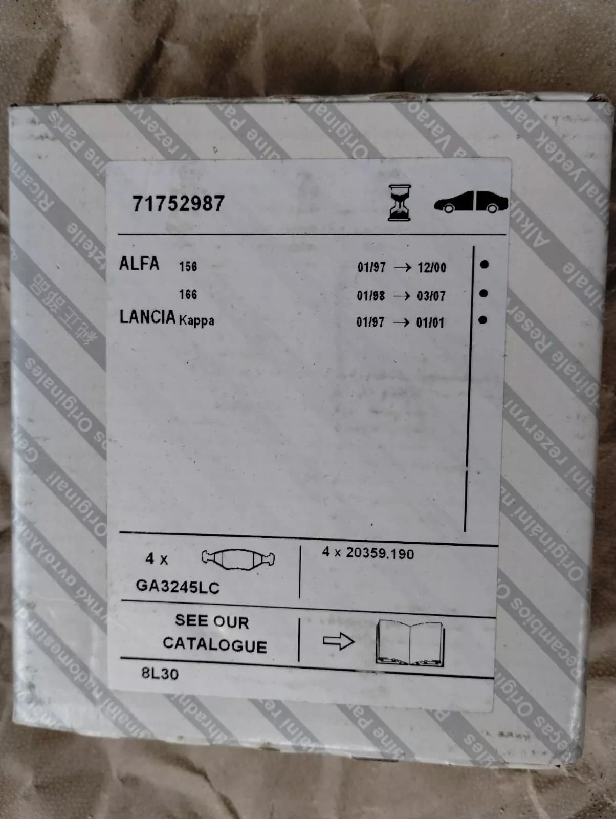 Genuine Fiat, Lancia, Alfa Romeo, Pad set No: 71752987