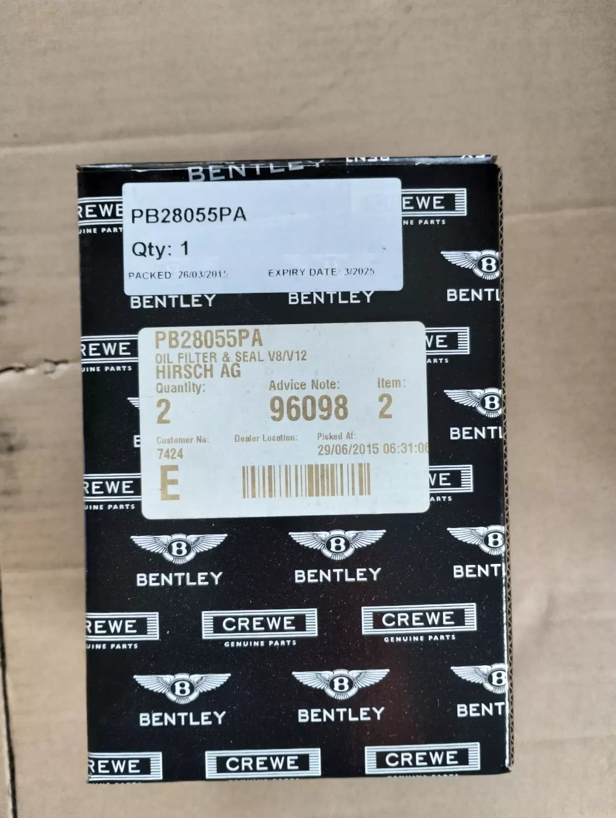 Bentley genuine OIL FILTER & SEAL V8/V12 No:PB28055PA