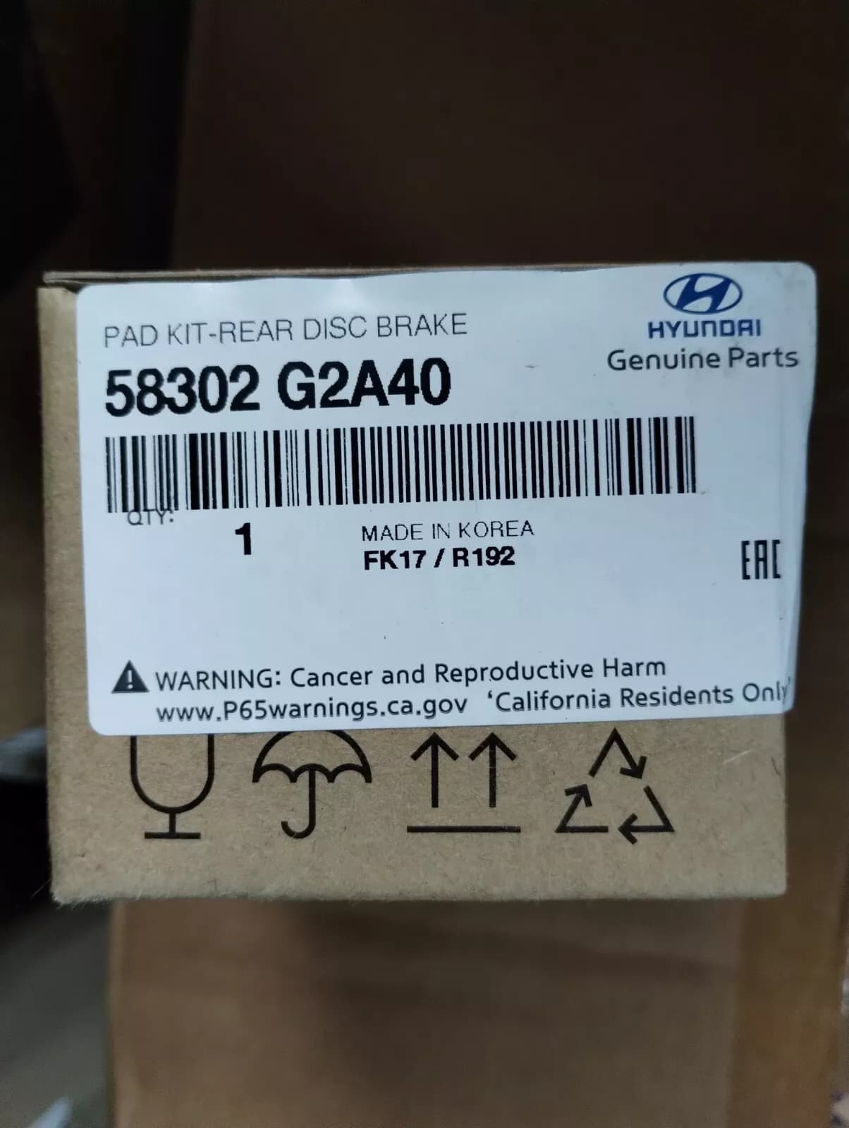 HYUNDAI Genuine PAD KIT-REAR DISC BRAKE No: 58302G2A40