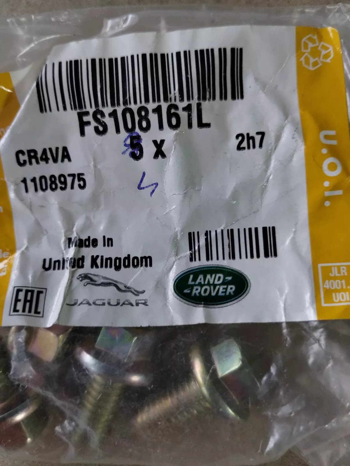 Genuine Jaguar, Land Rover, screw 9 Pcs No: FS108161L