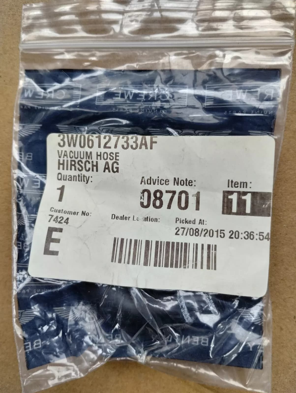 ORIGINAL BENTLEY VACUUM PANTS 1 PCS No: 3W0612733AF