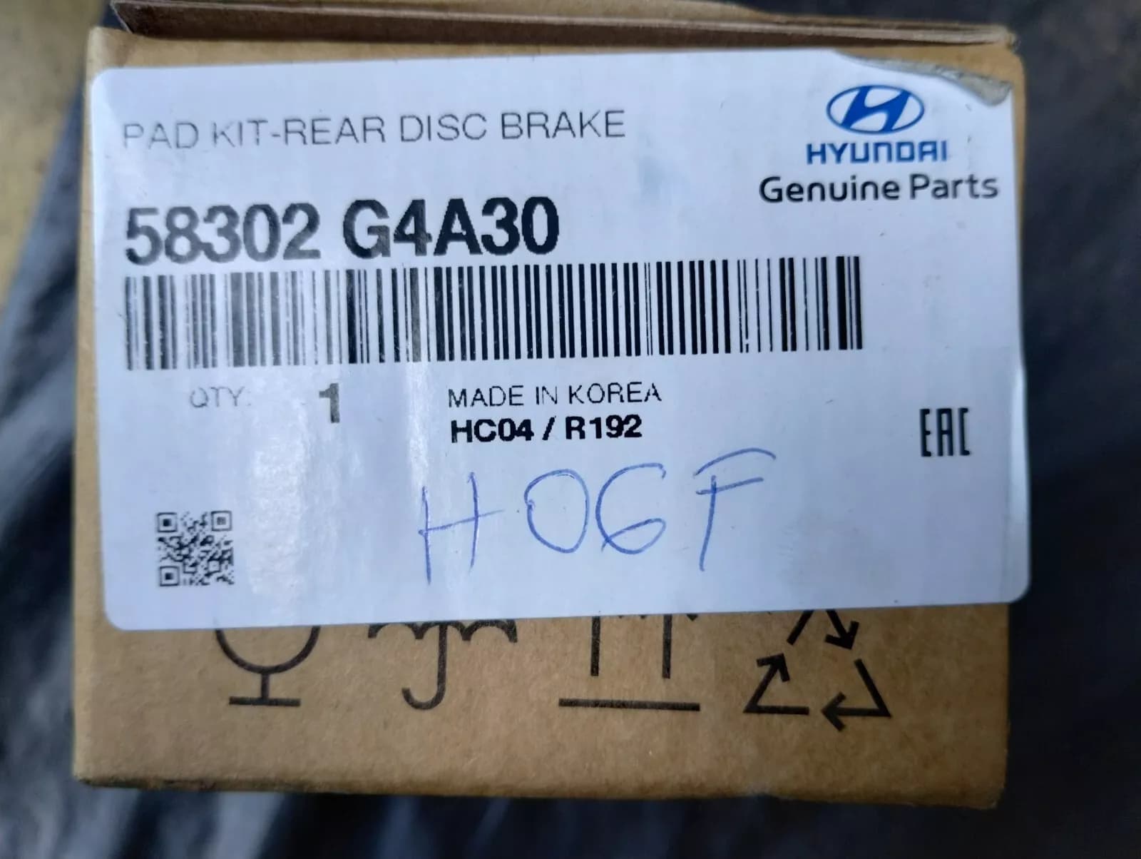 HYUNDAI Original PAD KIT-REAR DISC BRAKE No : 58302G4A30