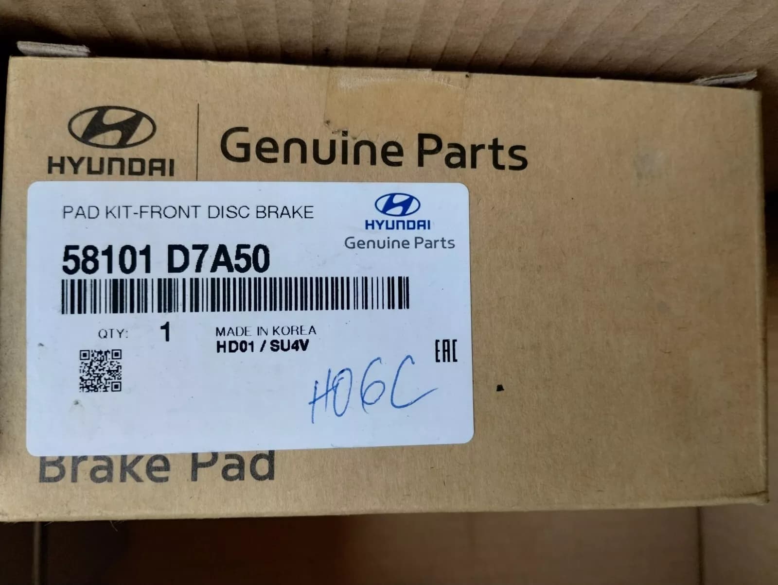 HYUNDAI Original PADKIT-FRONTDISCB No : 58101D7A50