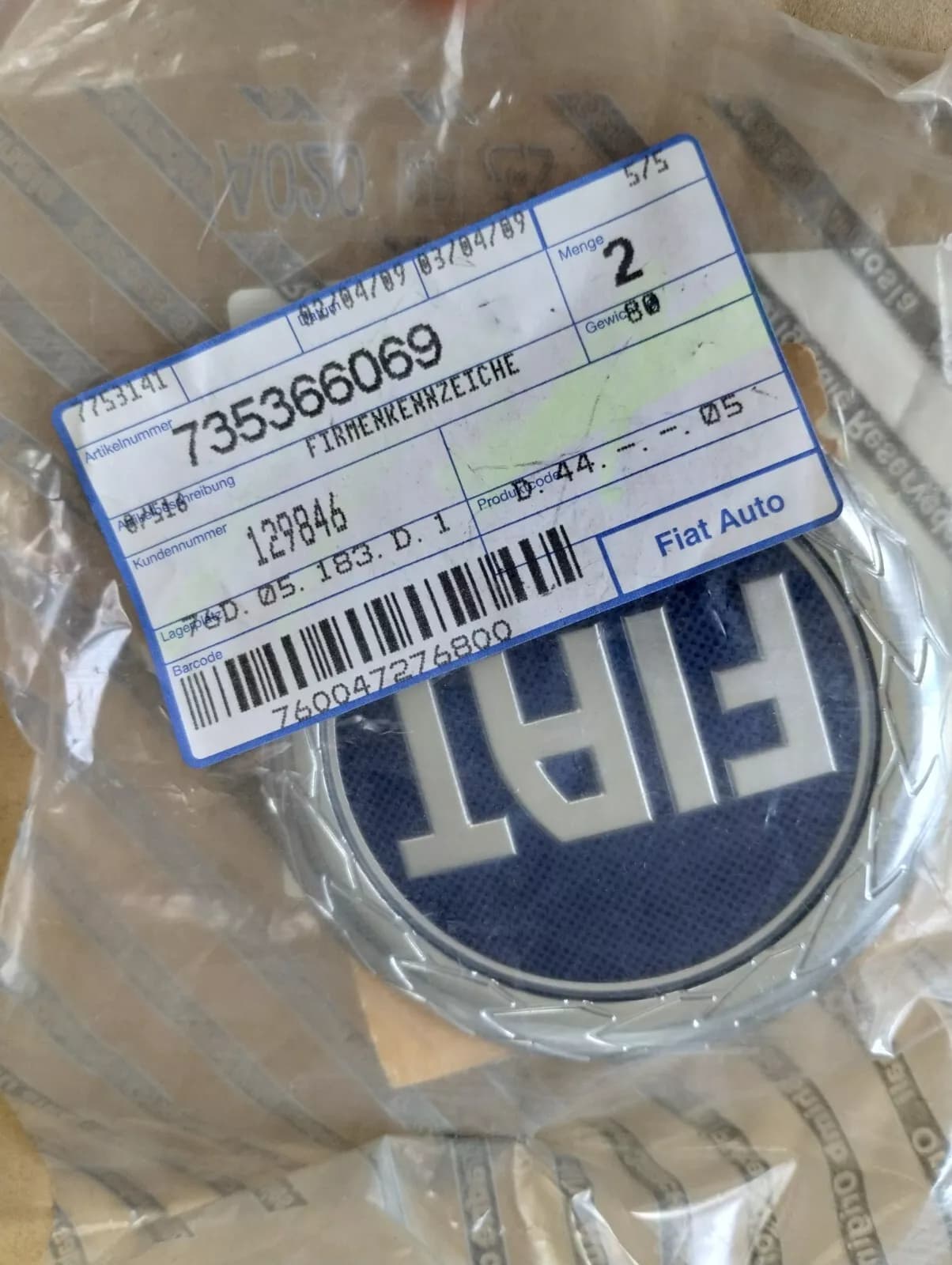 Genuine FIAT emblem No: 735366069