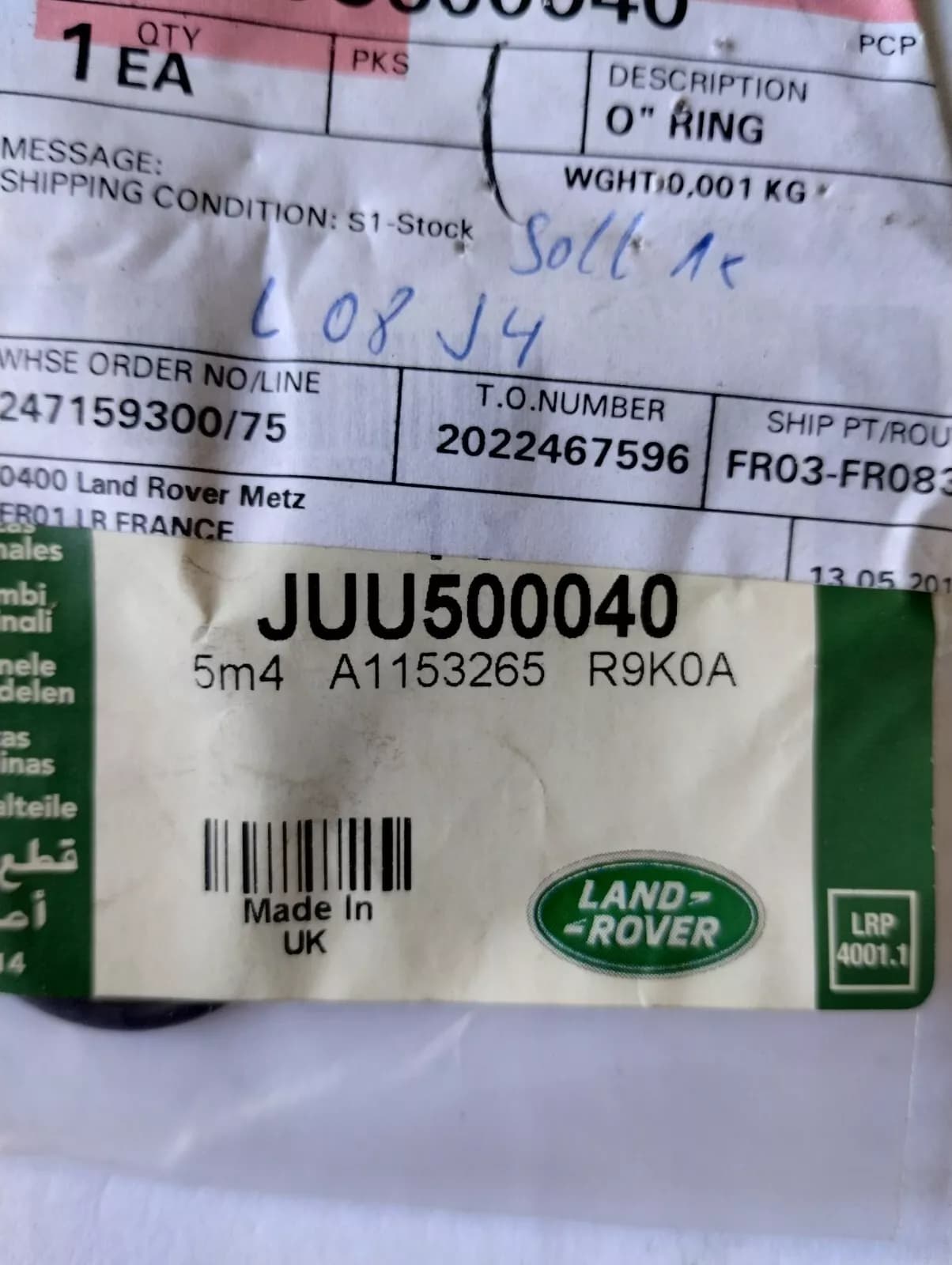 Jaguar, Land Rover, genuine O ring 3pcs No: JUU500040