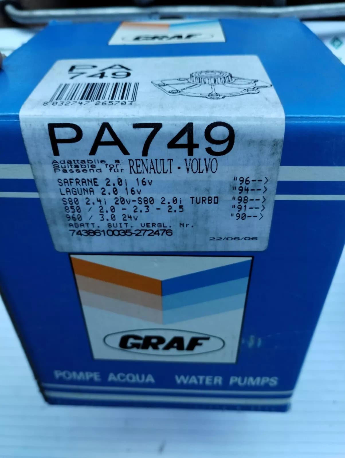 GRAF genuine Water pump No: PA749 No: 7438610035-272476
