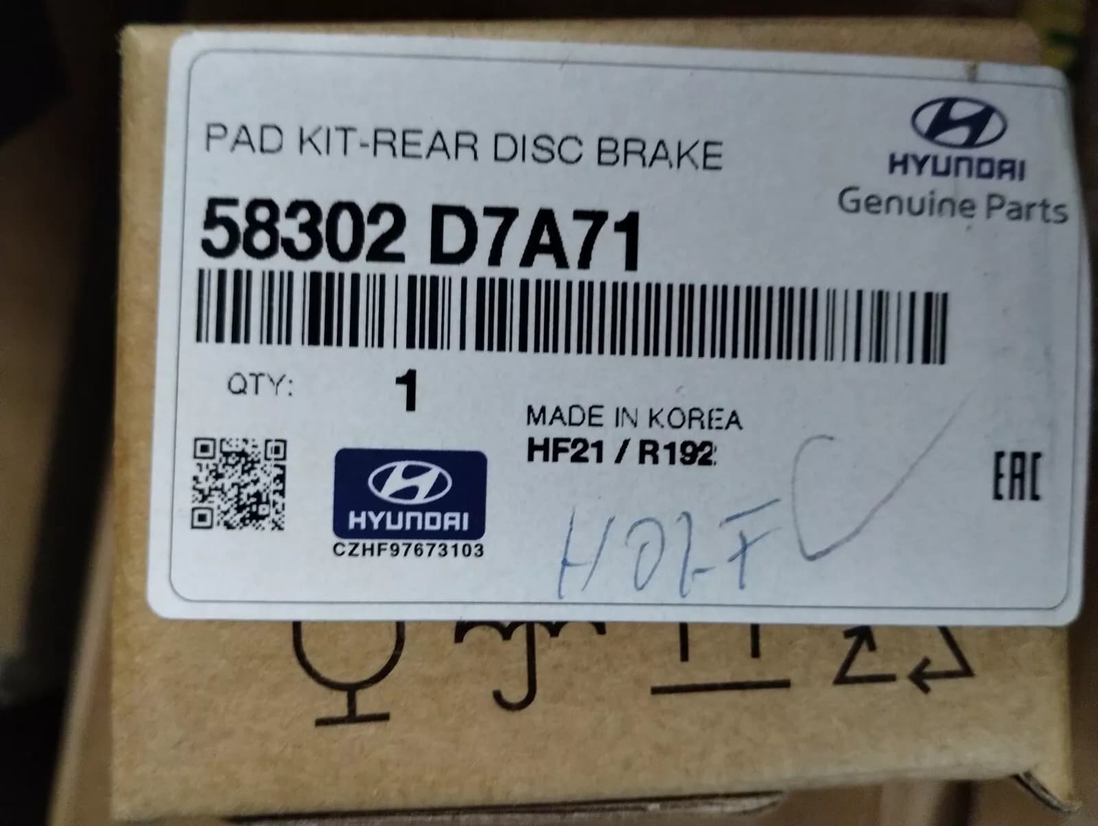 HYUNDAI Original PAD KIT-REAR DISC BRAKE No : 58302D7A71