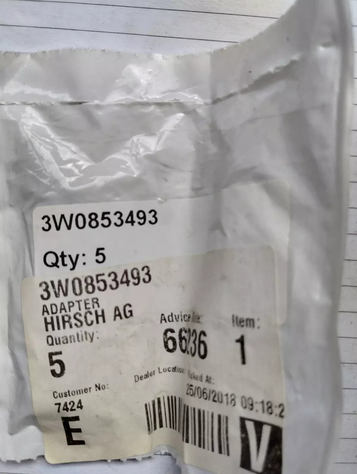 ORIGINAL VW GROUP PARTS, ADAPTER 5 PCS No: 3W0853493