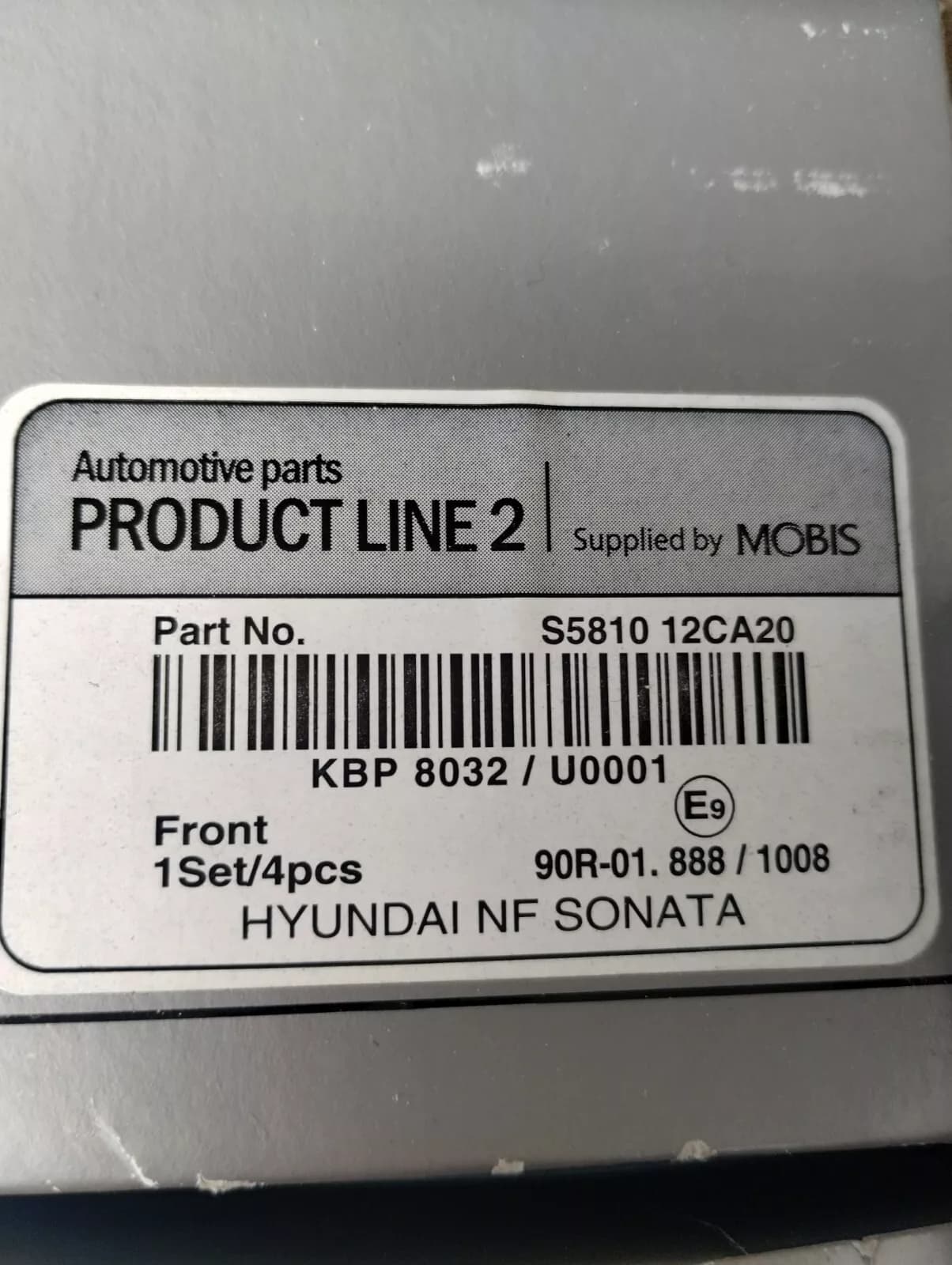 Mobis original Hyundai, Kia pad kit front No: S581012CA20