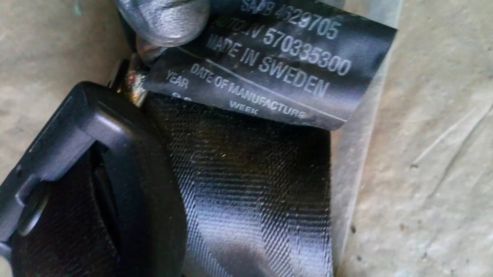 SAAB 9-3, 900NG Convertible seat belt, left rear, part no 4629705, year 1996-2003