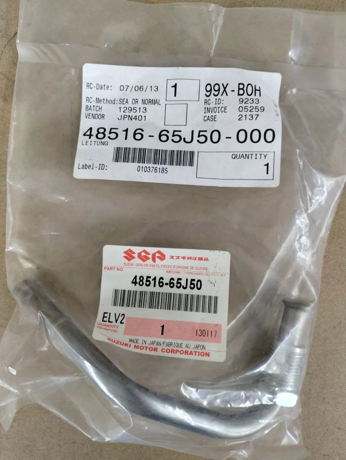 Genuine SUZUKI return pipe No: 48516-65J50