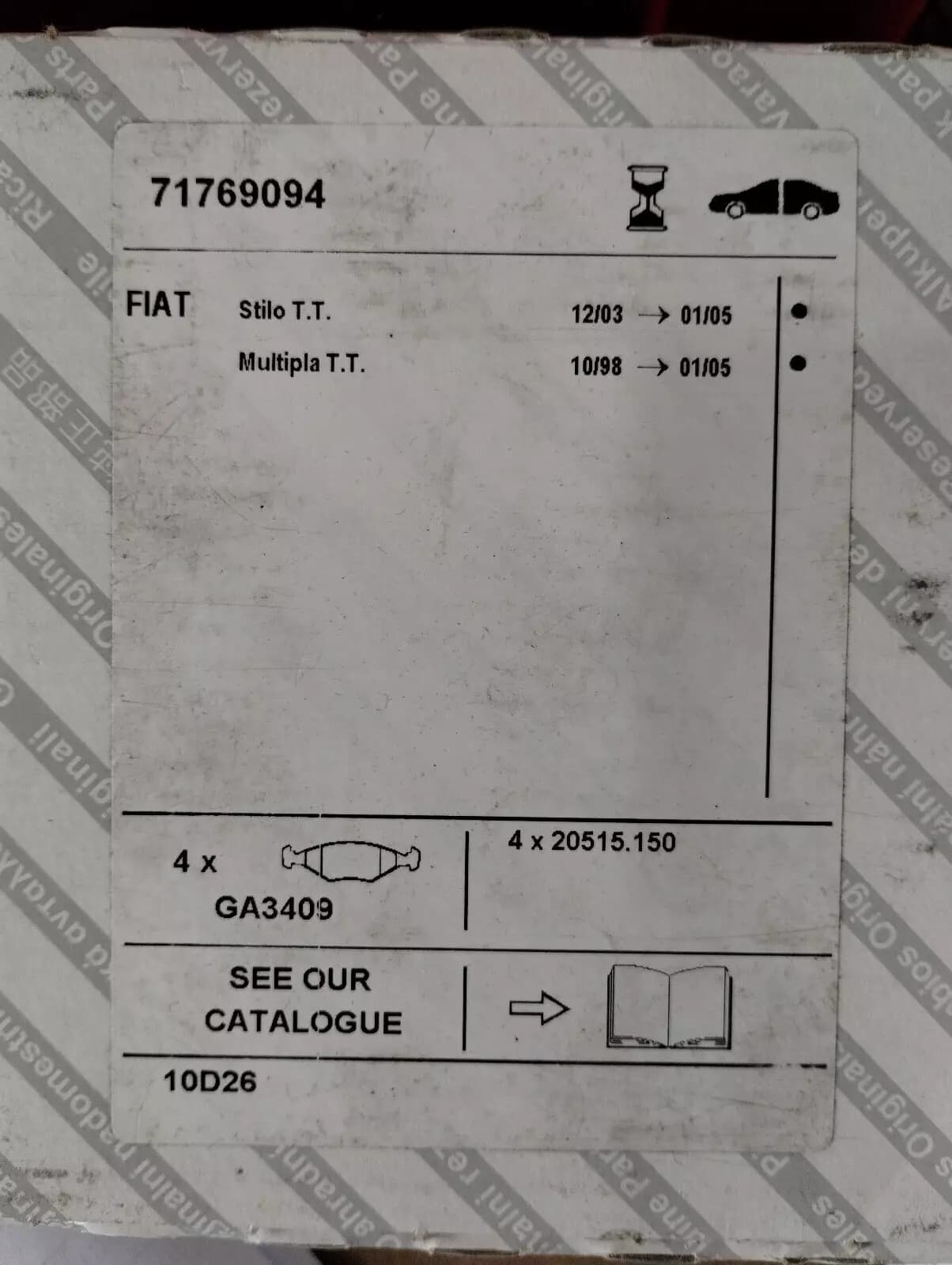 Genuine Fiat pad set No : 71769094
