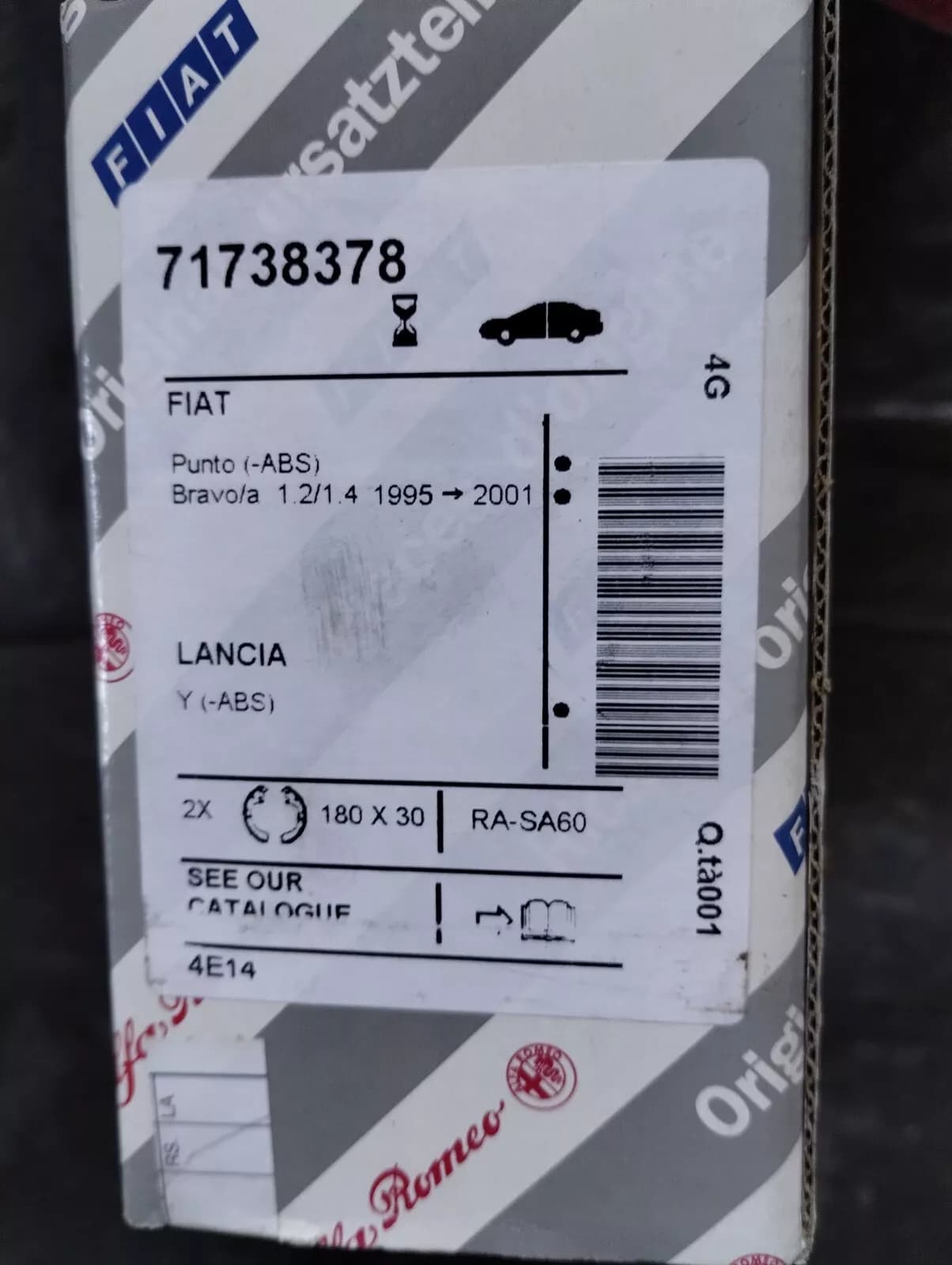 Genuine Fiat, BRAKE SHOE KIT No: 71738378