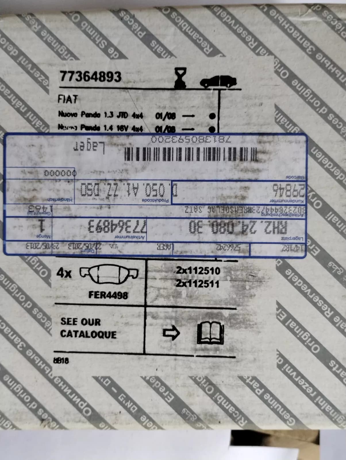 Genuine Fiat brake pad set No: 77364893