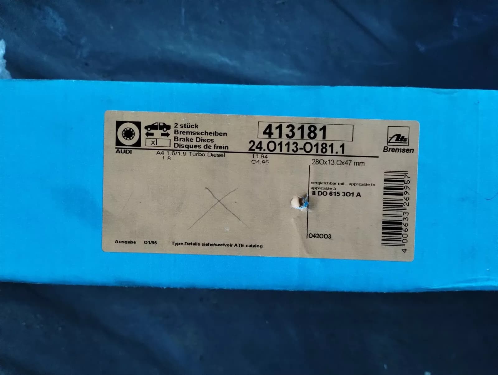 NEW ATE disc brake rotor 2 Pcs No: 413181, 8D0615301A