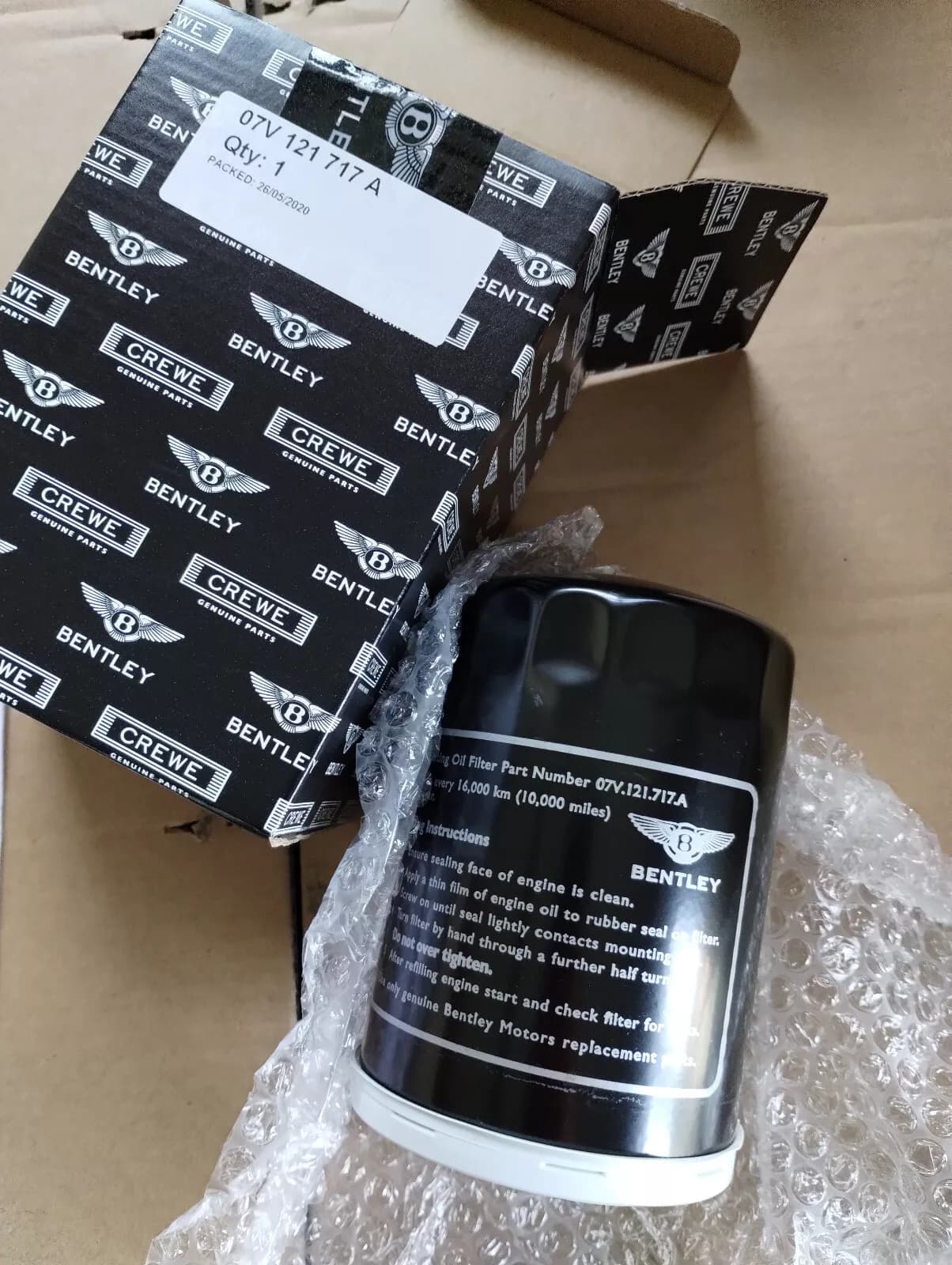 Bentley genuine OIL FILTER No:07V121717A