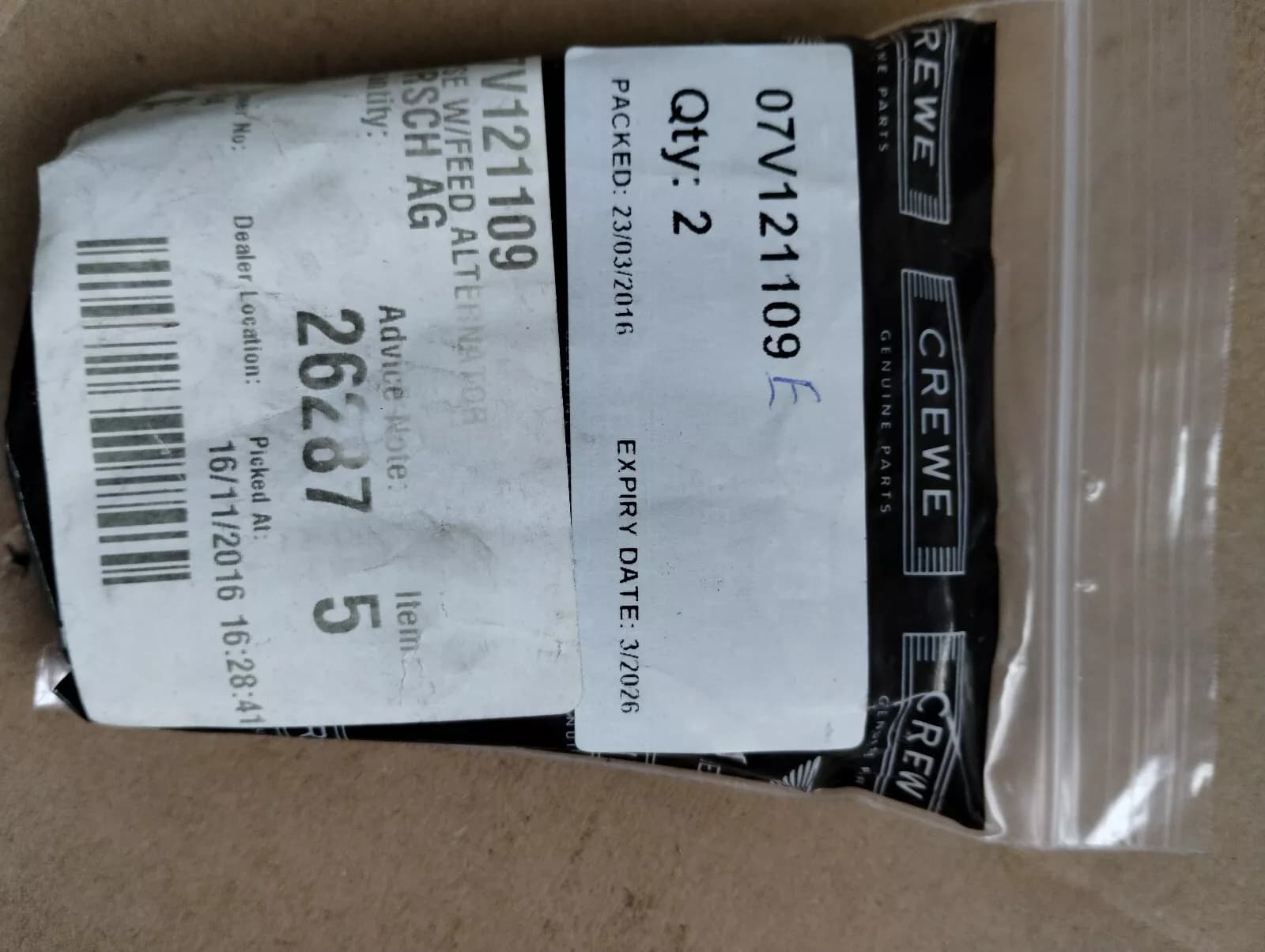 Bentley genuine HOSE C/FEED ALTERNATOR No:07V121109E