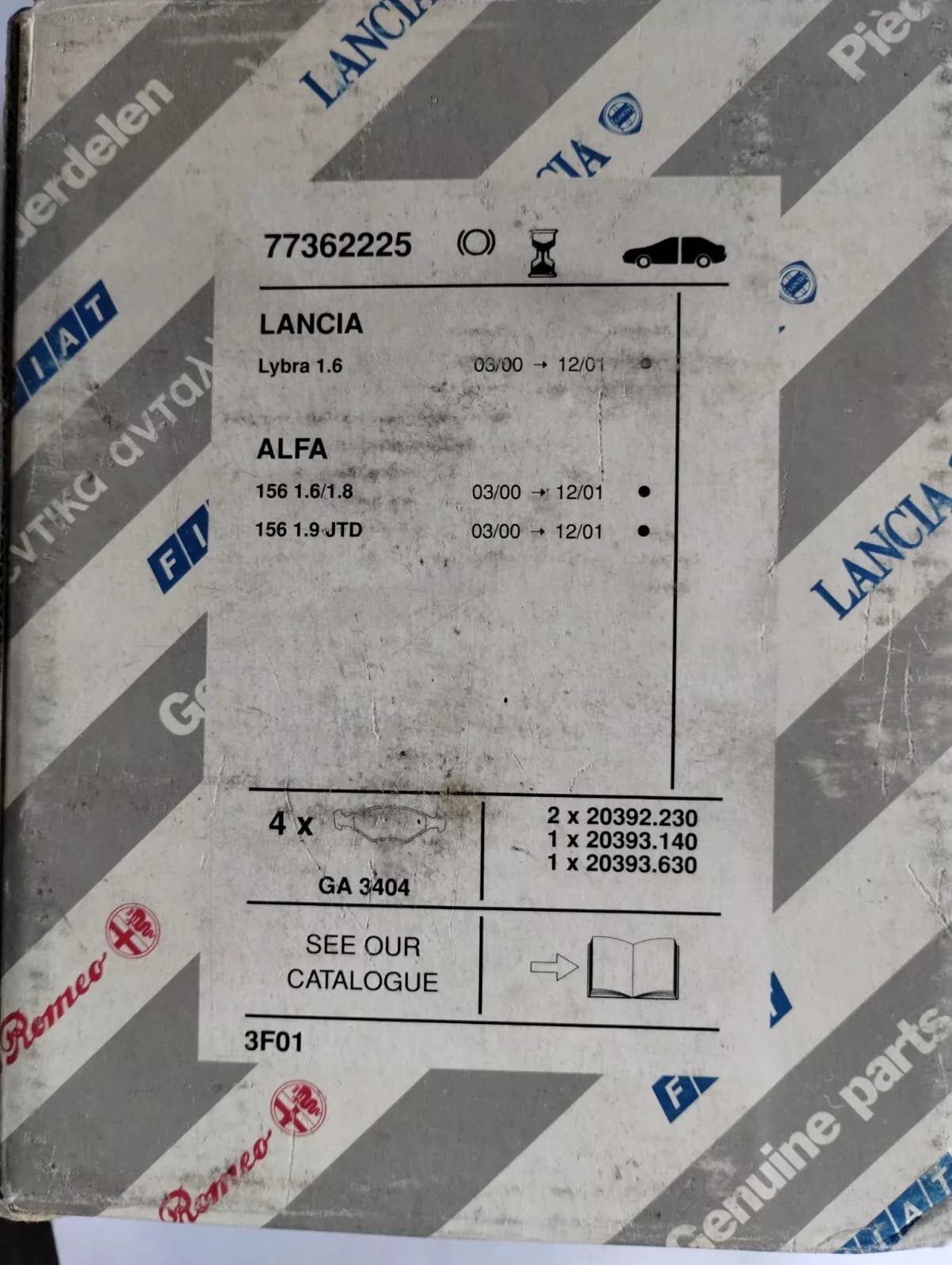 Genuine Fiat, Alfa Romeo, Lancia Brake pad set No: 77362225