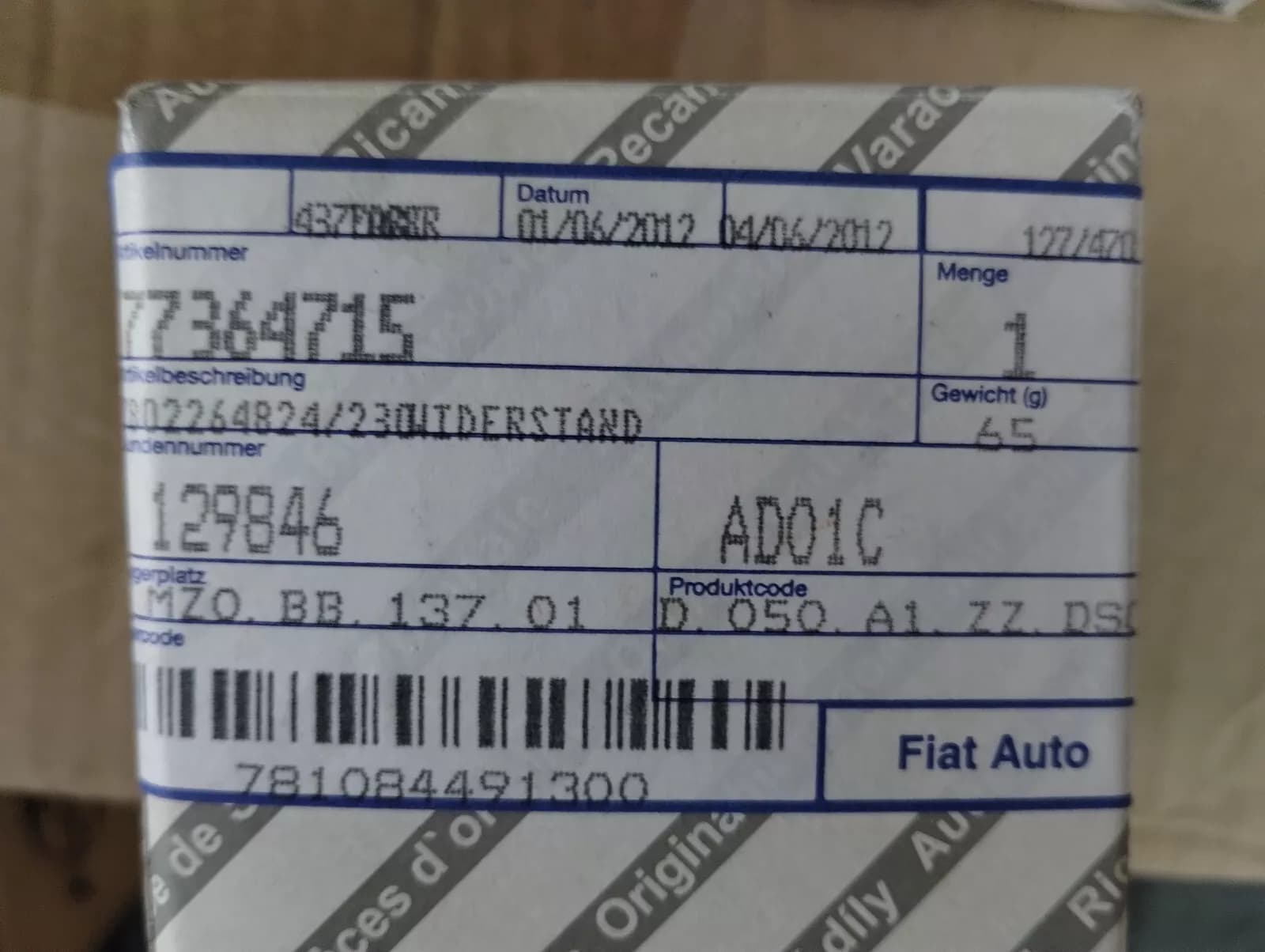 Genuine Fiat, Lancia Alfa Romeo, Resistor No: 77364715