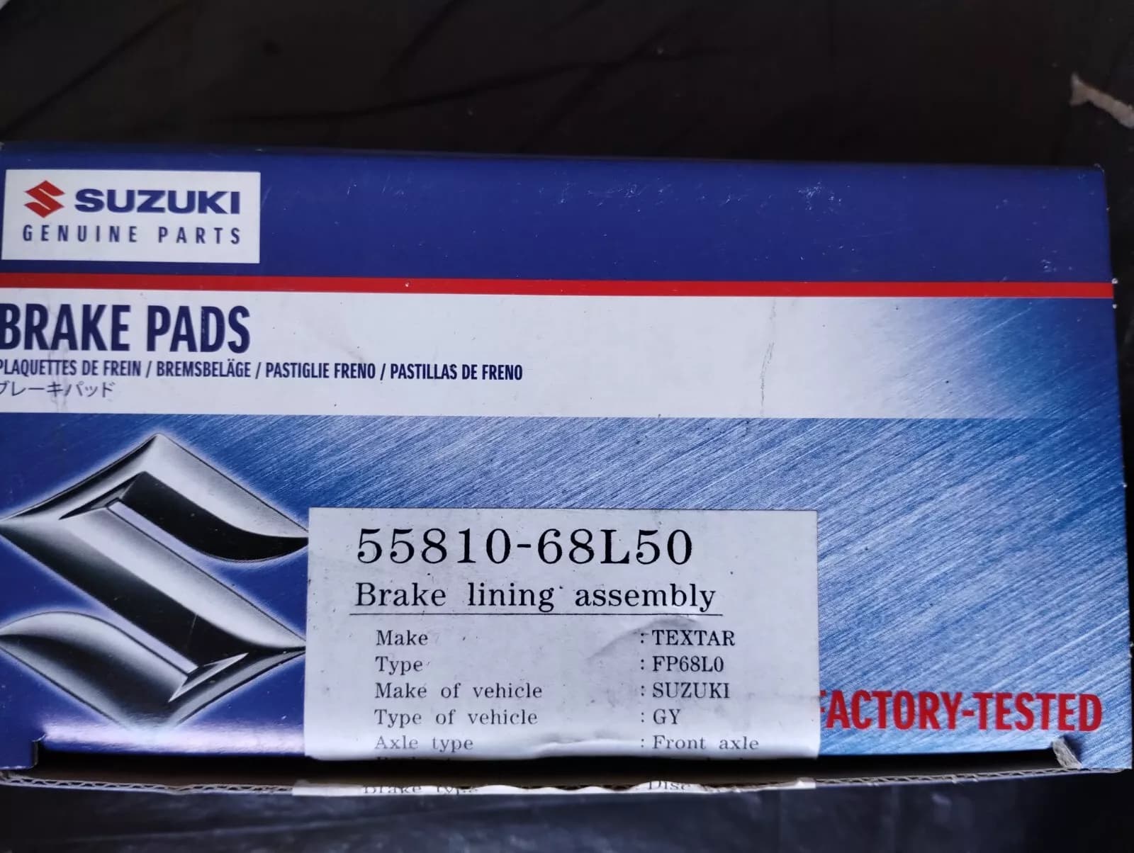 Suzuki genuine BRAKE PADS, pad set NR: 55810-68L50