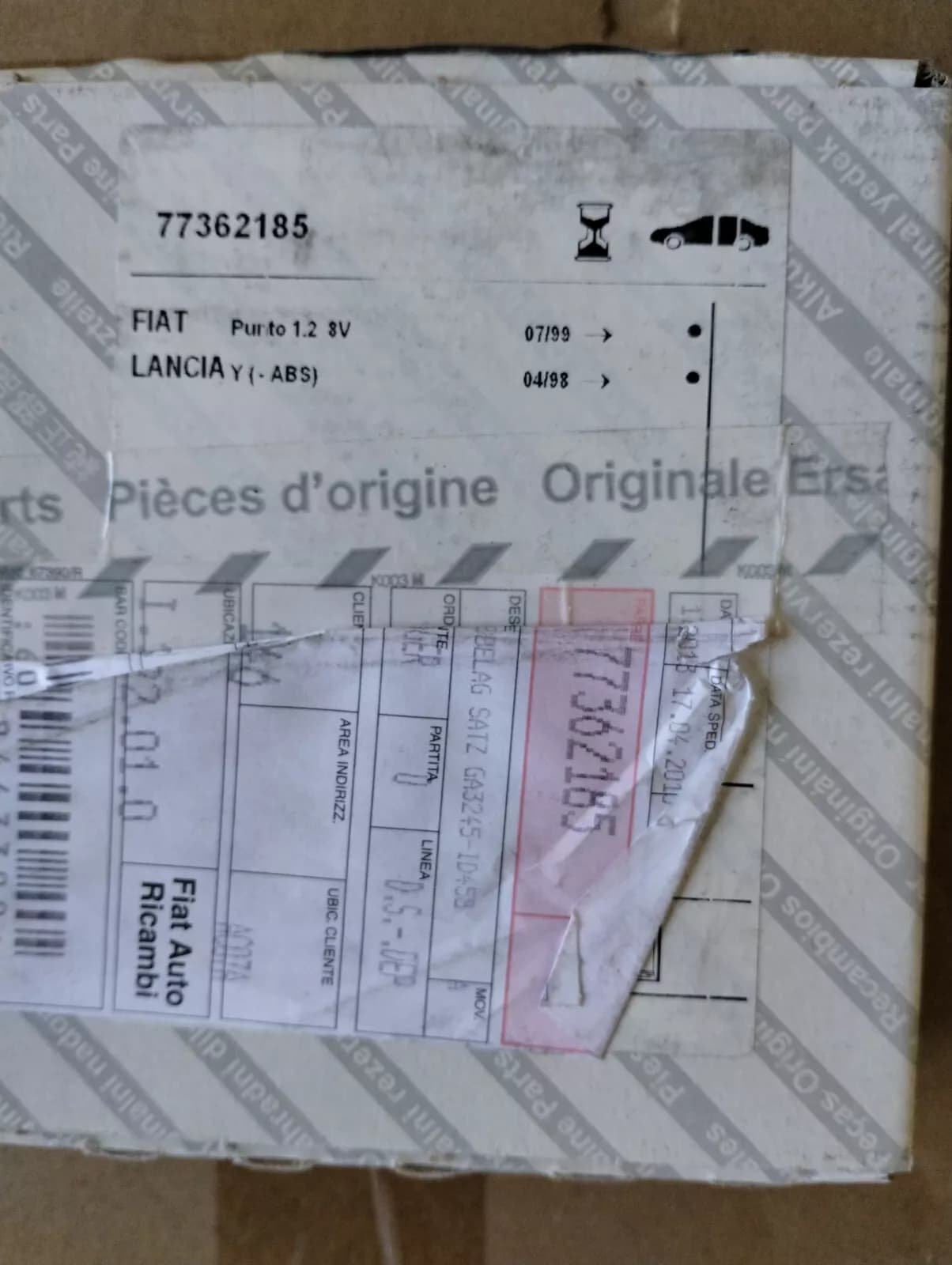 Genuine Fiat PAD SET No : 77362185