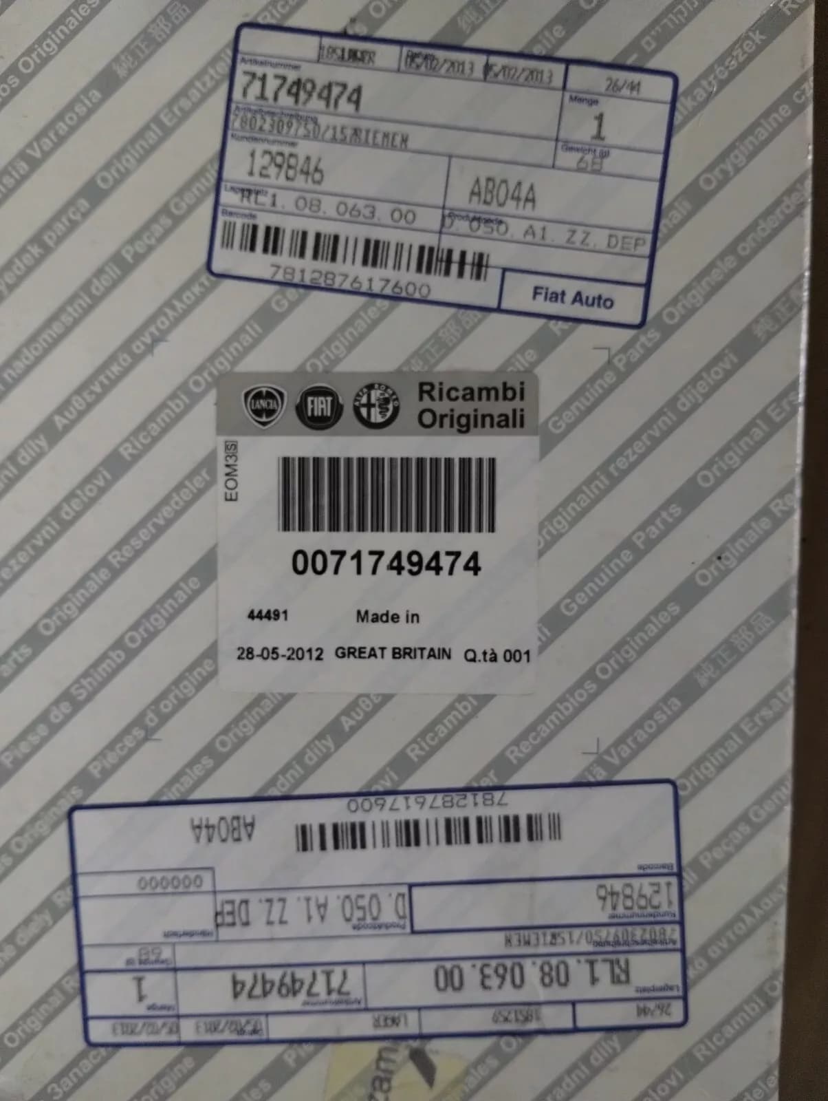 Genuine Fiat, Lancia, Alfa Romeo, Belt Nr: 71749474