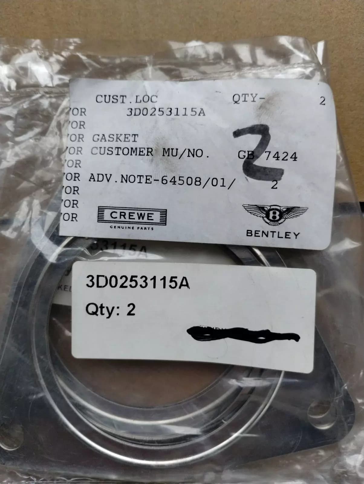 ORIGINAL BENTLEY EXHAUST GASKET 2 PCS No: 3D0253115A