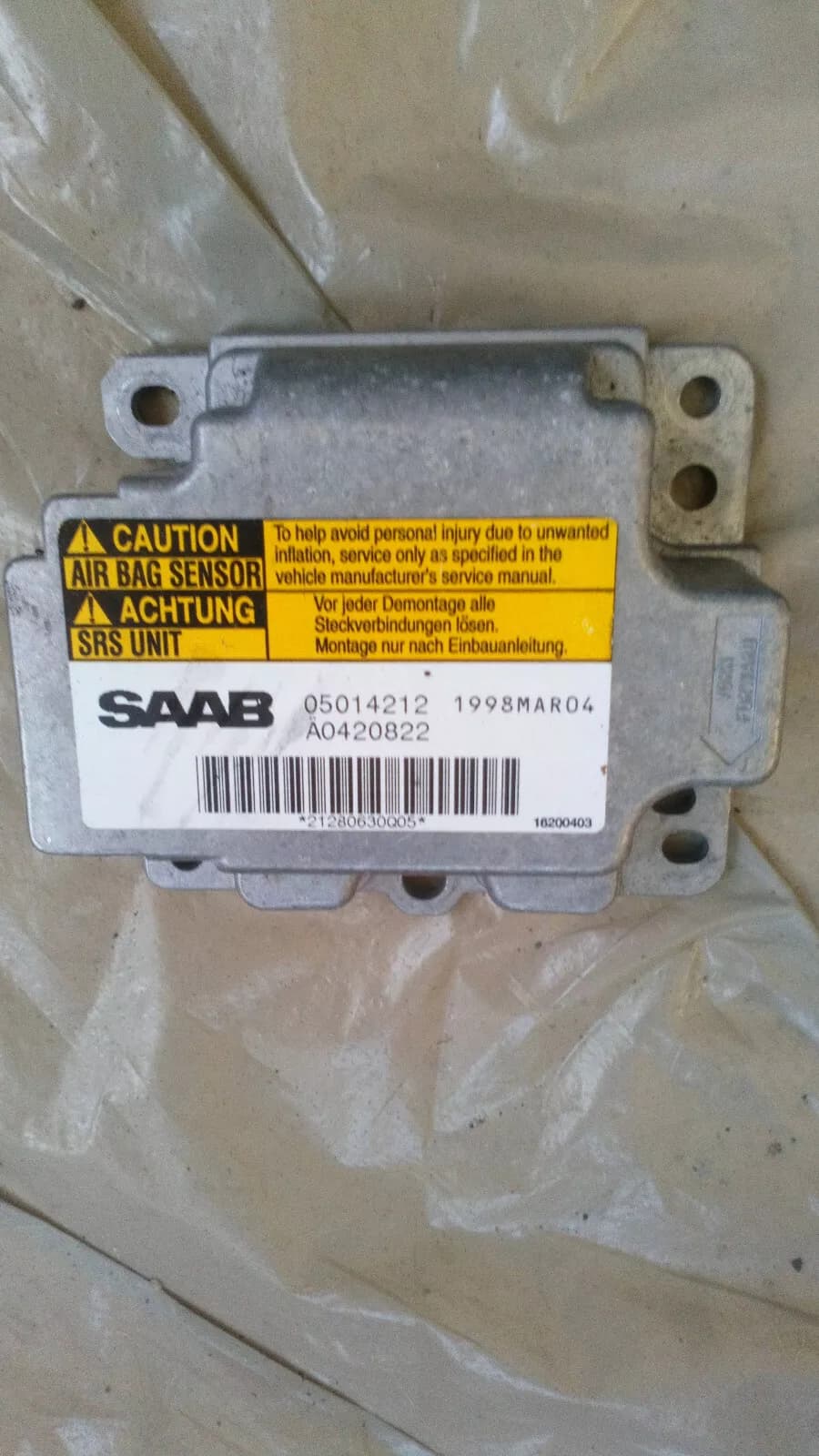 Saab 9-5 SRS, airbag control unit part no :05014212